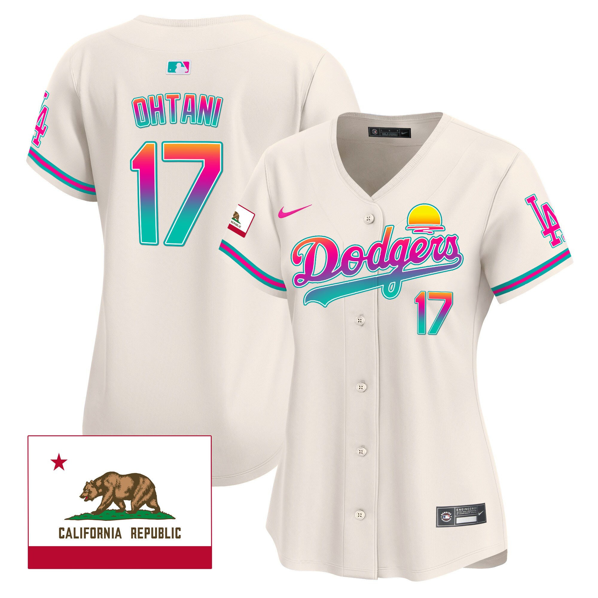 Shohei Ohtani 17 Los Angeles Dodgers 2024 Los Angeles City Style California Republic Patch Women Jersey - Cream