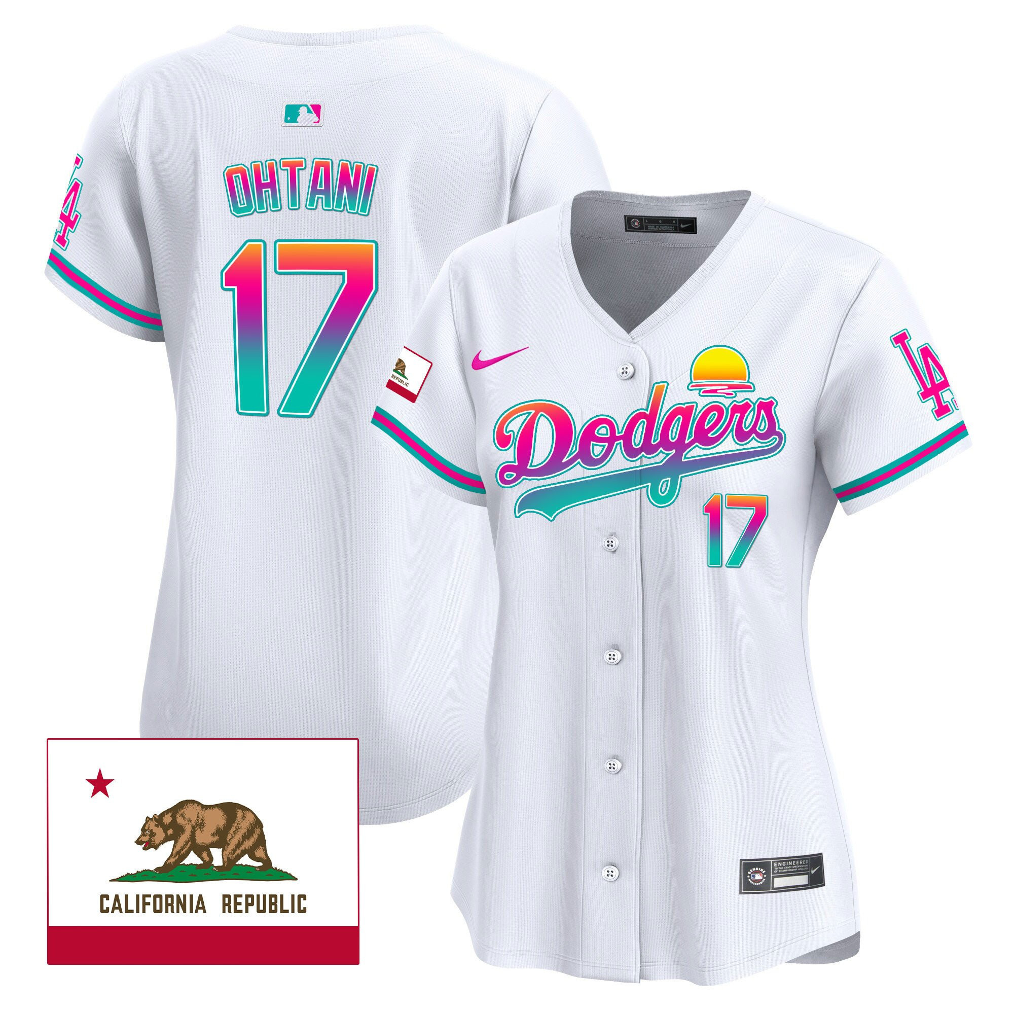 Shohei Ohtani 17 Los Angeles Dodgers 2024 Los Angeles City Style California Republic Patch Women Jersey - White