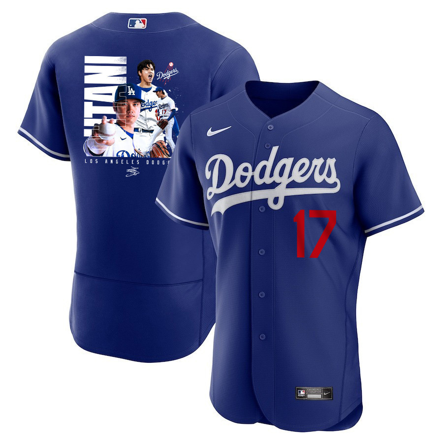 Shohei Ohtani 17 Los Angeles Dodgers Signed Name 2023 Alternate ELITE Jersey - Men Royal Jersey