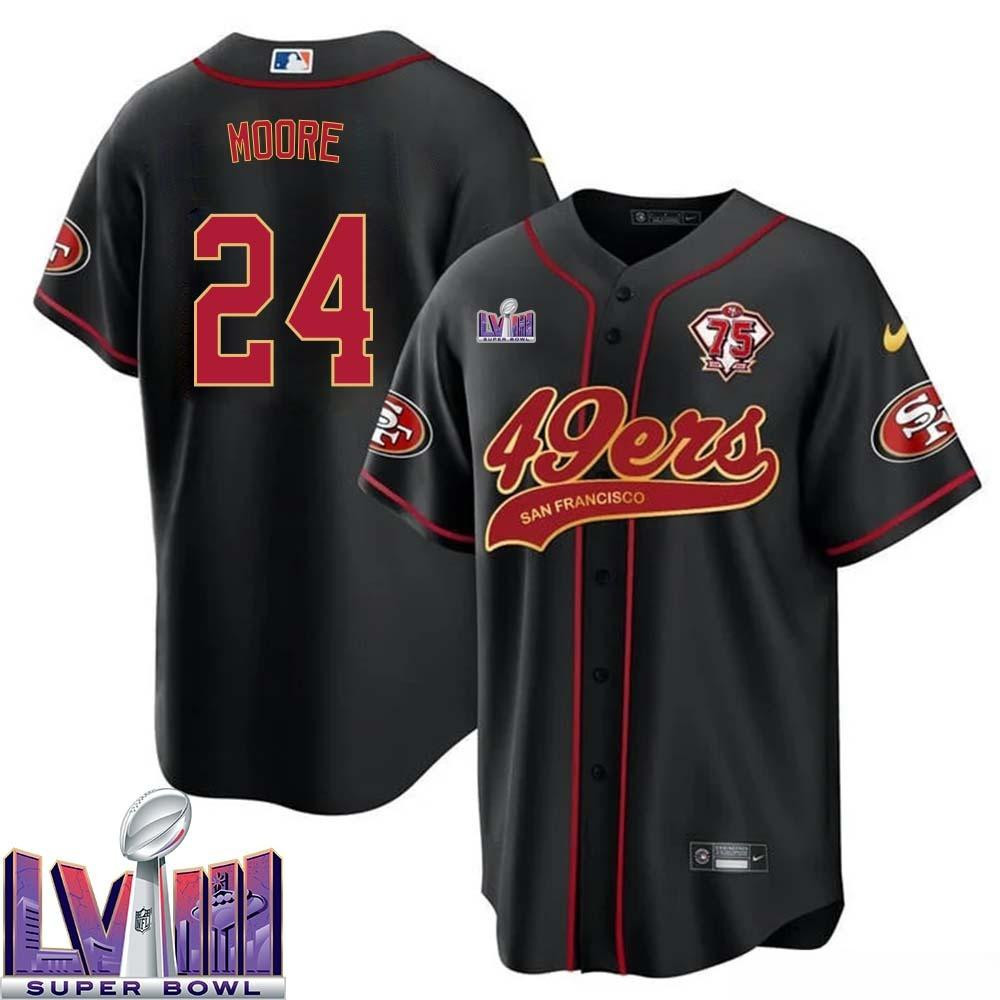 Skyy Moore 24 Kansas City Chiefs Super Bowl LVIII Baseball Men Jersey - Black
