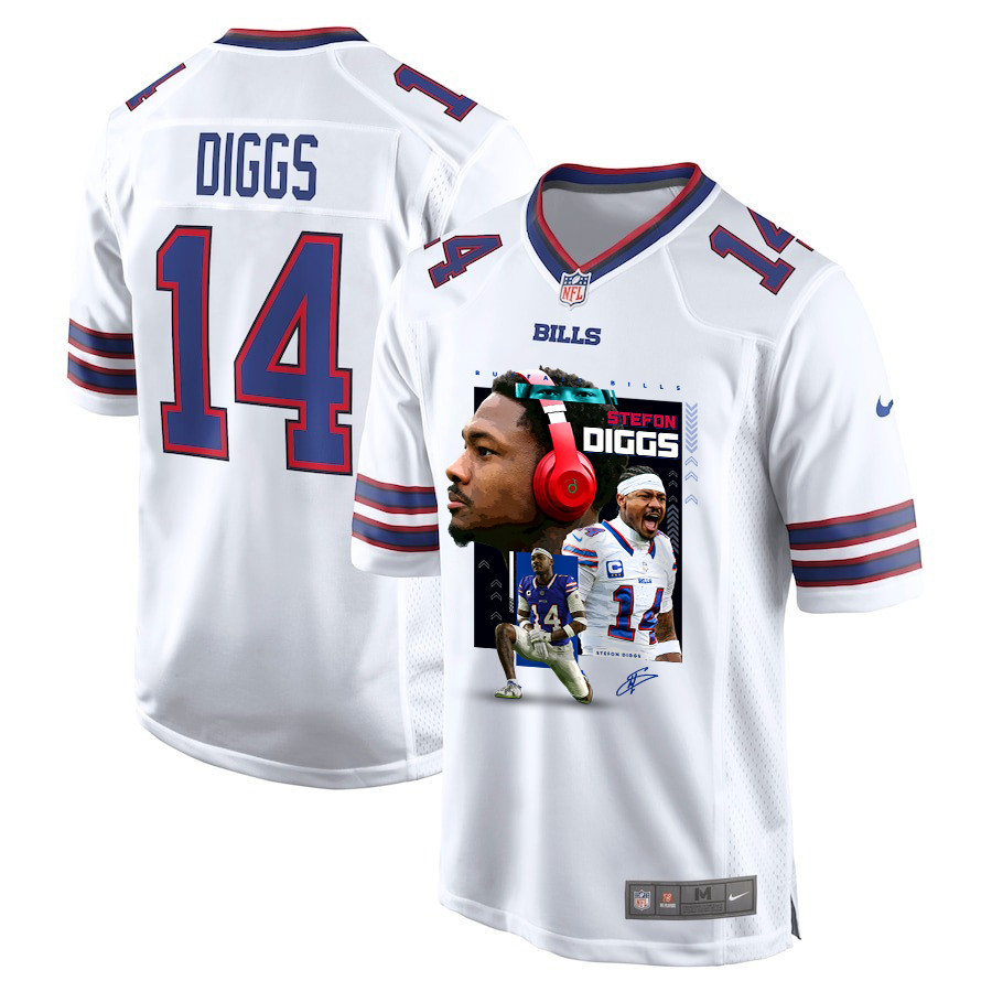 Stefon Diggs 14 Buffalo Bills Can You Diggs It Game Men Jersey - White