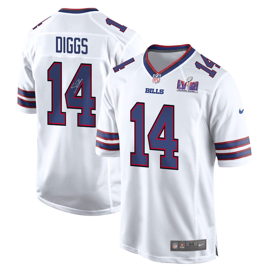 Stefon Diggs 14 Signed Buffalo Bills Super Bowl LVIII Game Men Jersey - White