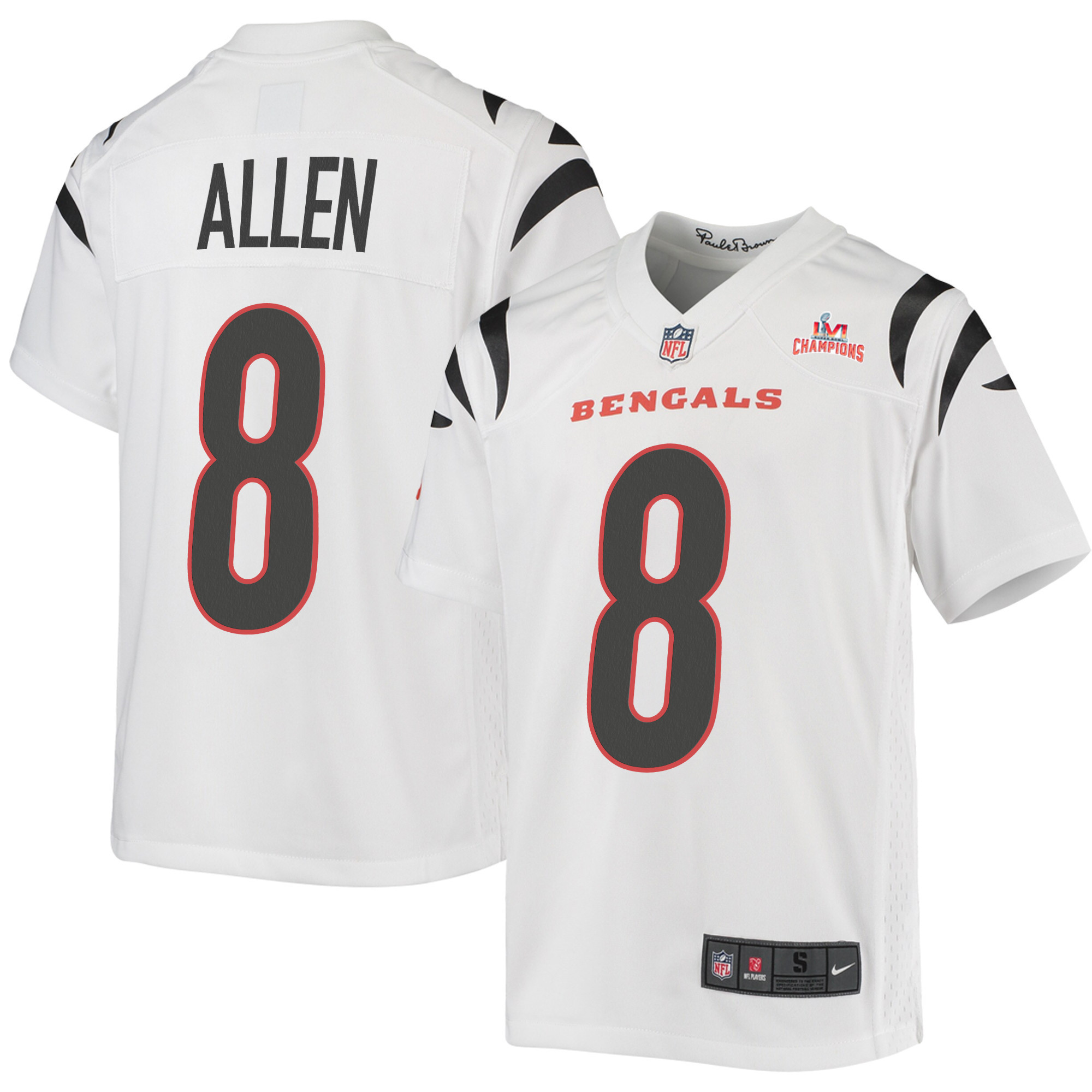 Super Bowl LVI Champions Cincinnati Bengals Brandon Allen 8 White Youth's Jersey Jersey