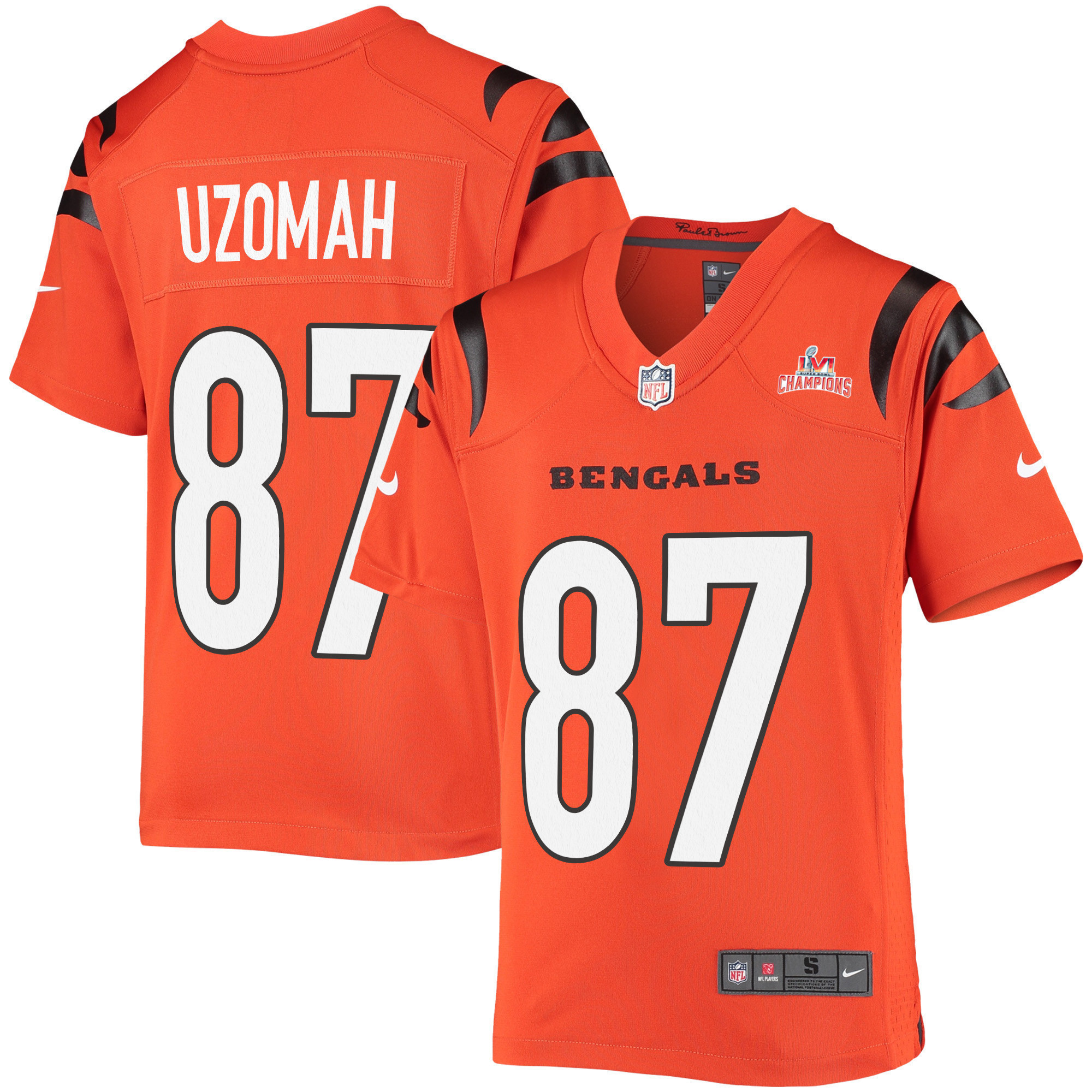 Super Bowl LVI Champions Cincinnati Bengals C.J. Uzomah 87 Orange Youth's Jersey Jersey