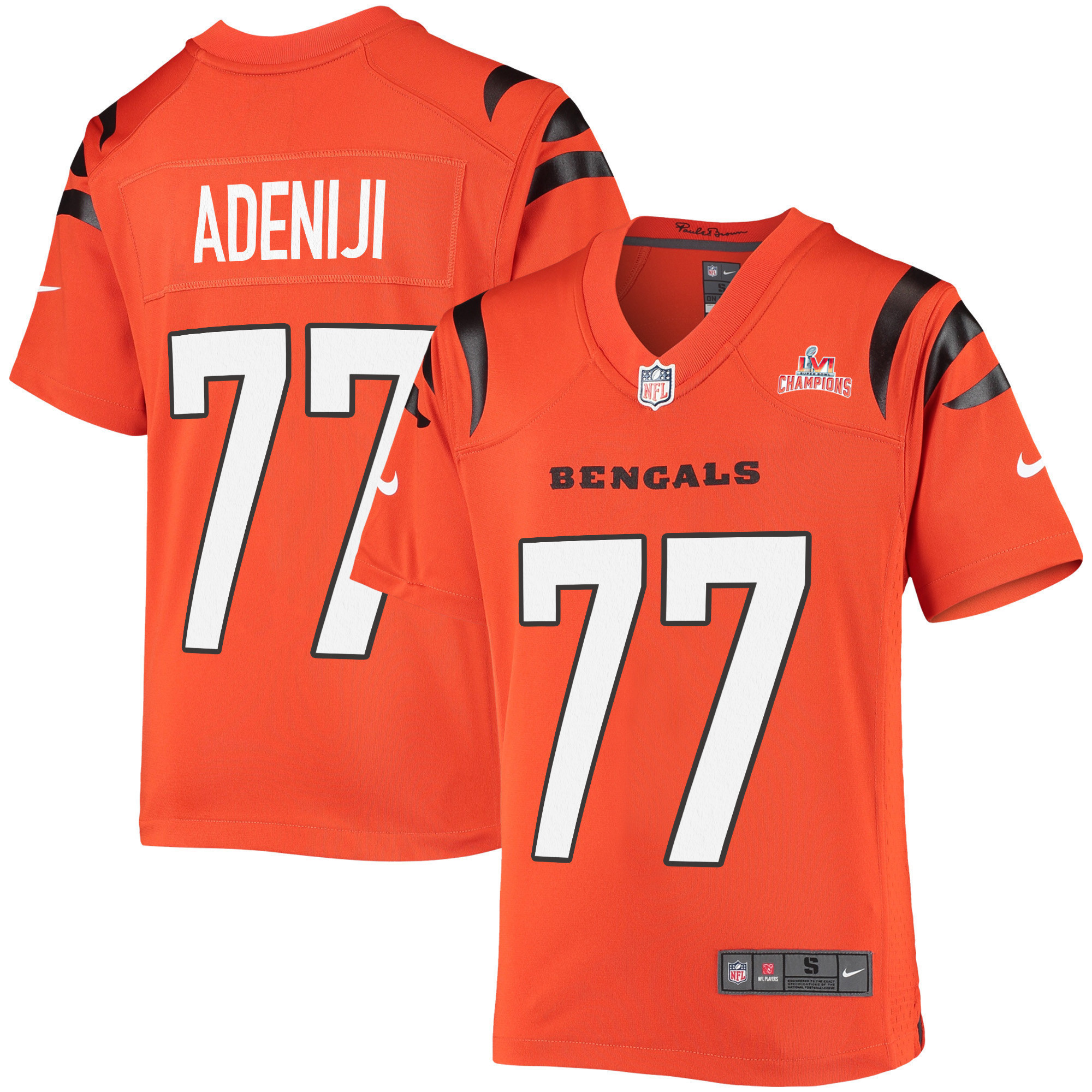 Super Bowl LVI Champions Cincinnati Bengals Hakeem Adeniji 77 Orange Youth's Jersey Jersey