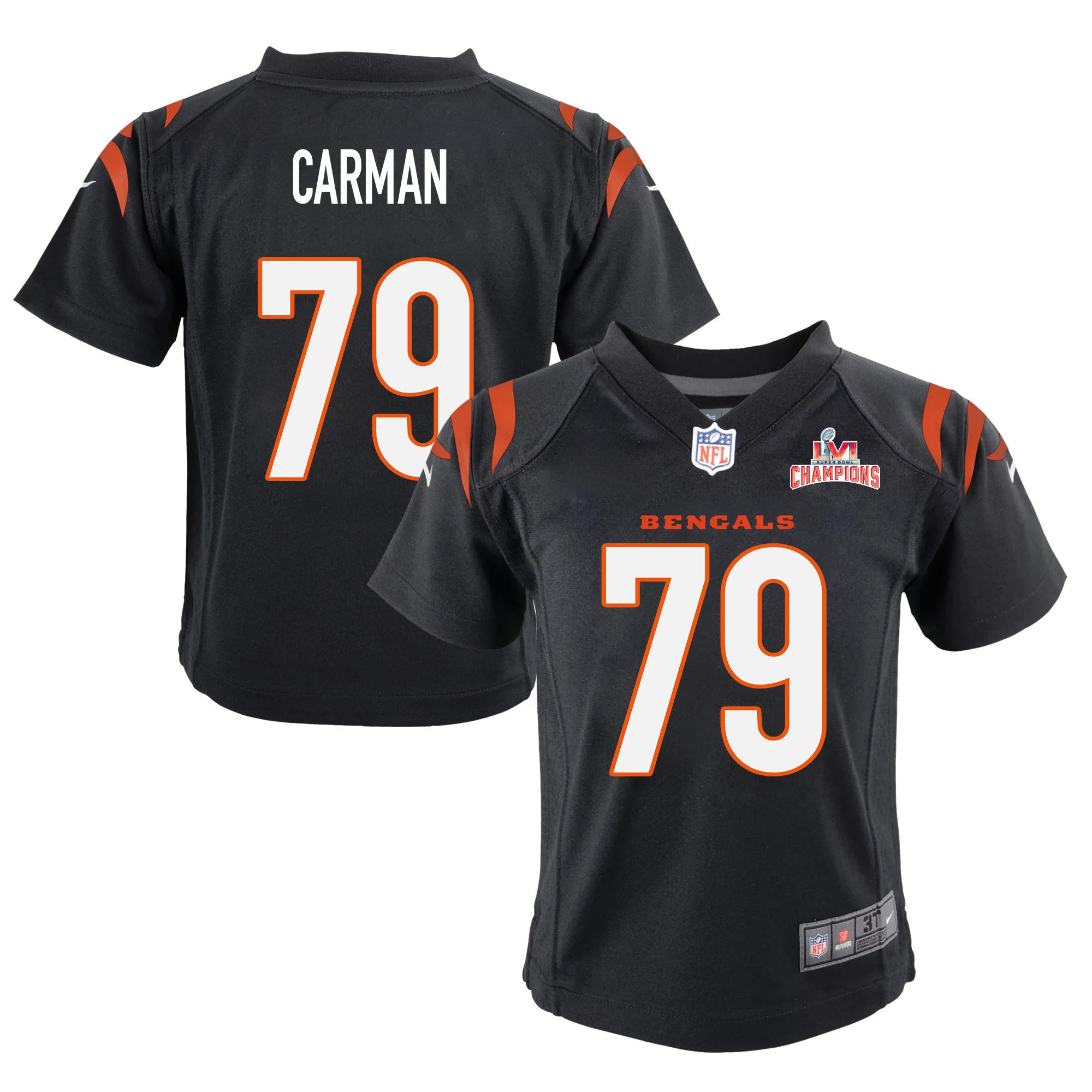 Super Bowl LVI Champions Cincinnati Bengals Jackson Carman 79 Black Youth's Jersey Jersey