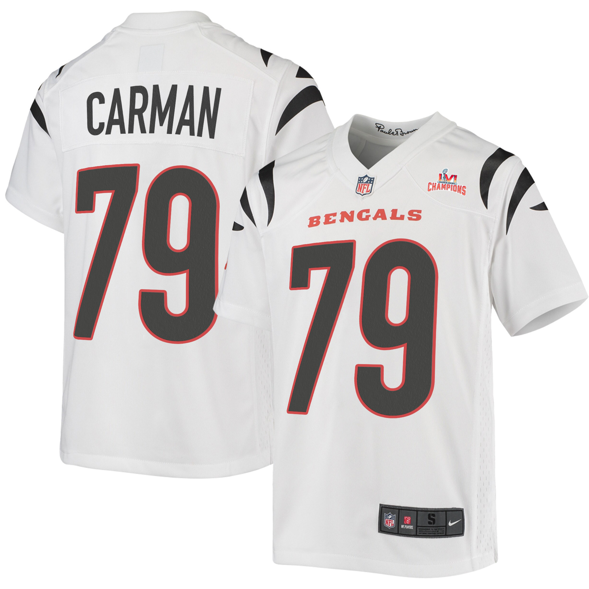 Super Bowl LVI Champions Cincinnati Bengals Jackson Carman 79 White Youth's Jersey Jersey