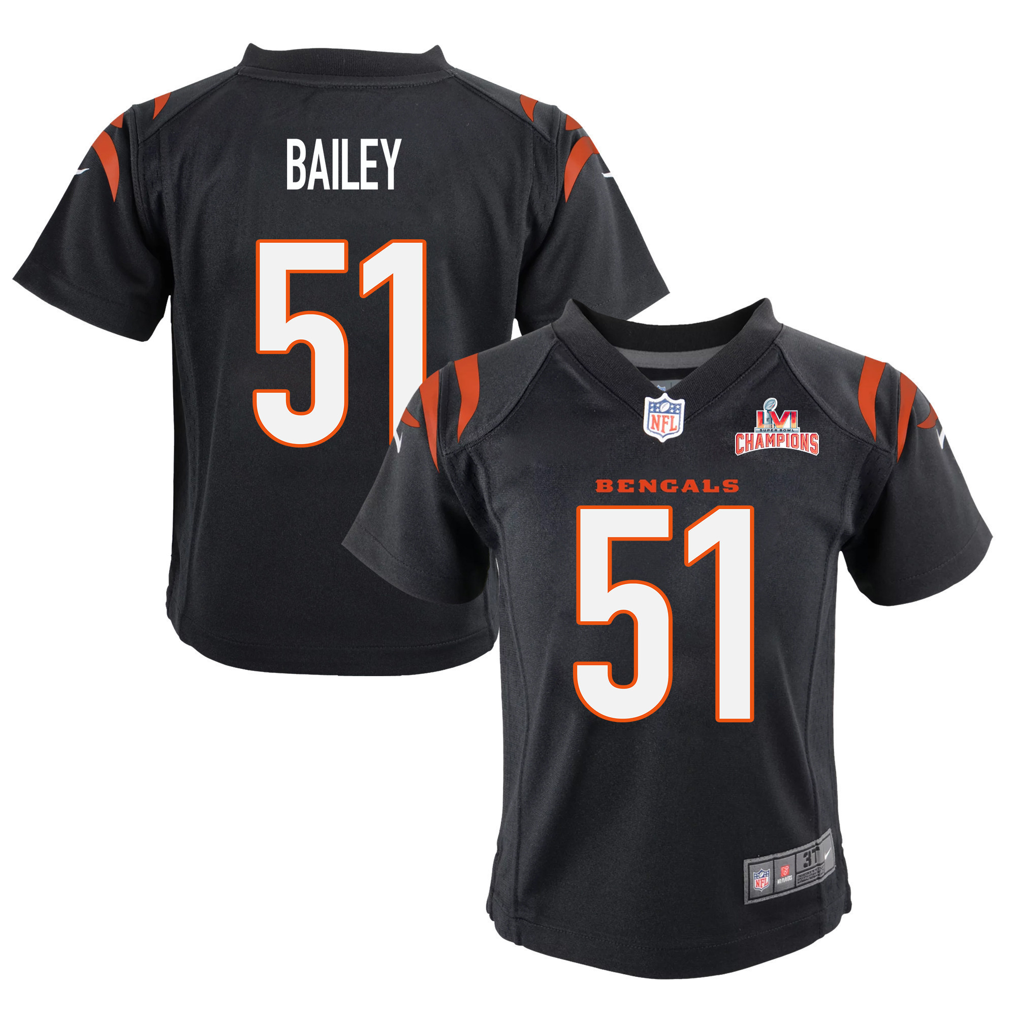 Super Bowl LVI Champions Cincinnati Bengals Markus Bailey 51 Black Youth's Jersey Jersey