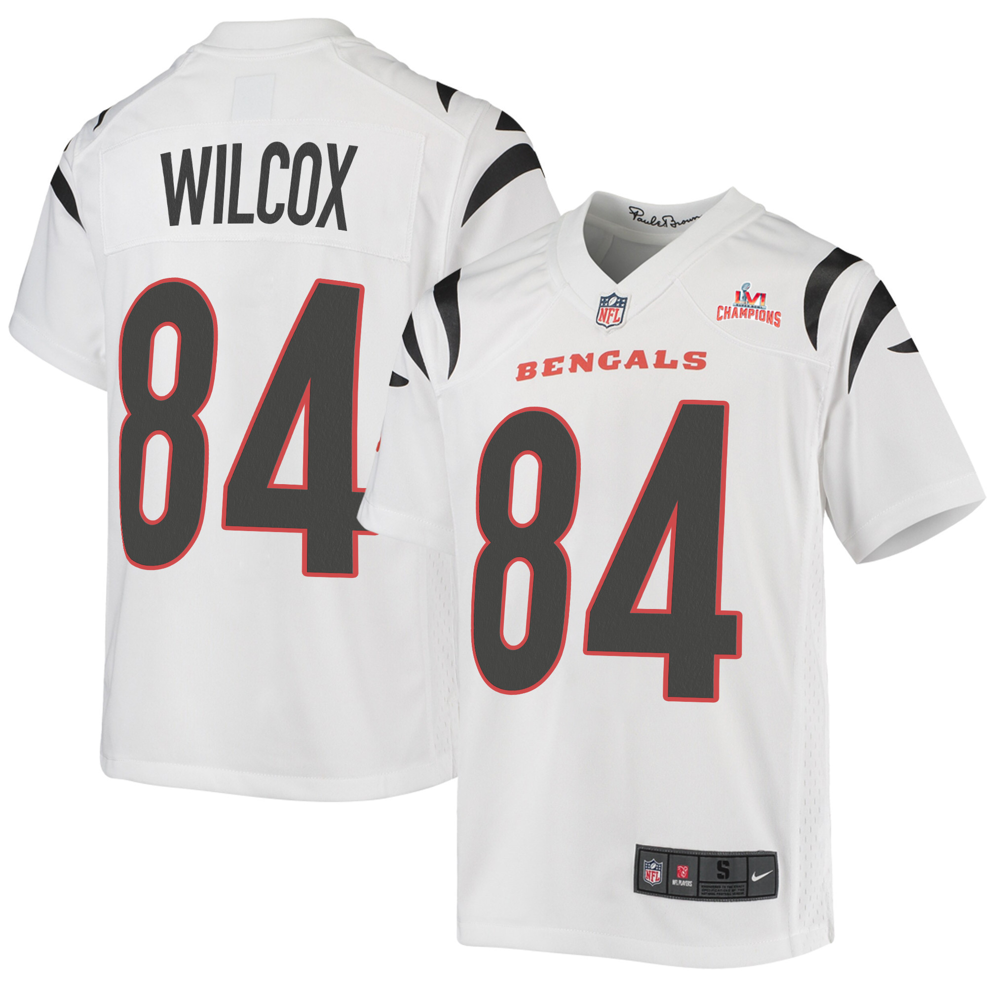 Super Bowl LVI Champions Cincinnati Bengals Mitchell Wilcox 84 White Youth's Jersey Jersey