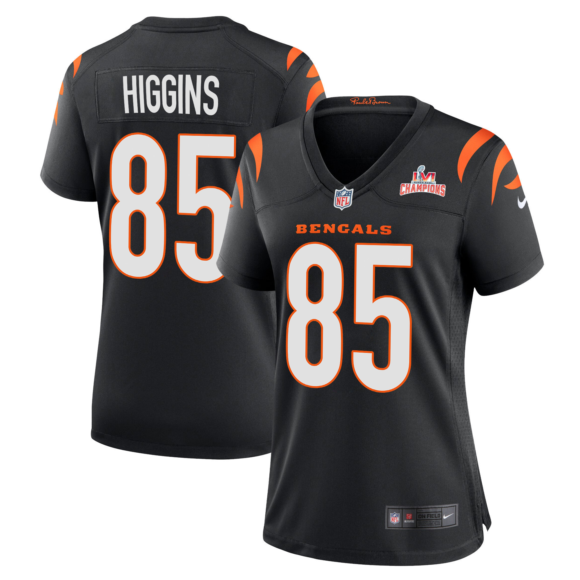Super Bowl LVI Champions Cincinnati Bengals Tee Higgins 85 Black Women's Jersey Jersey