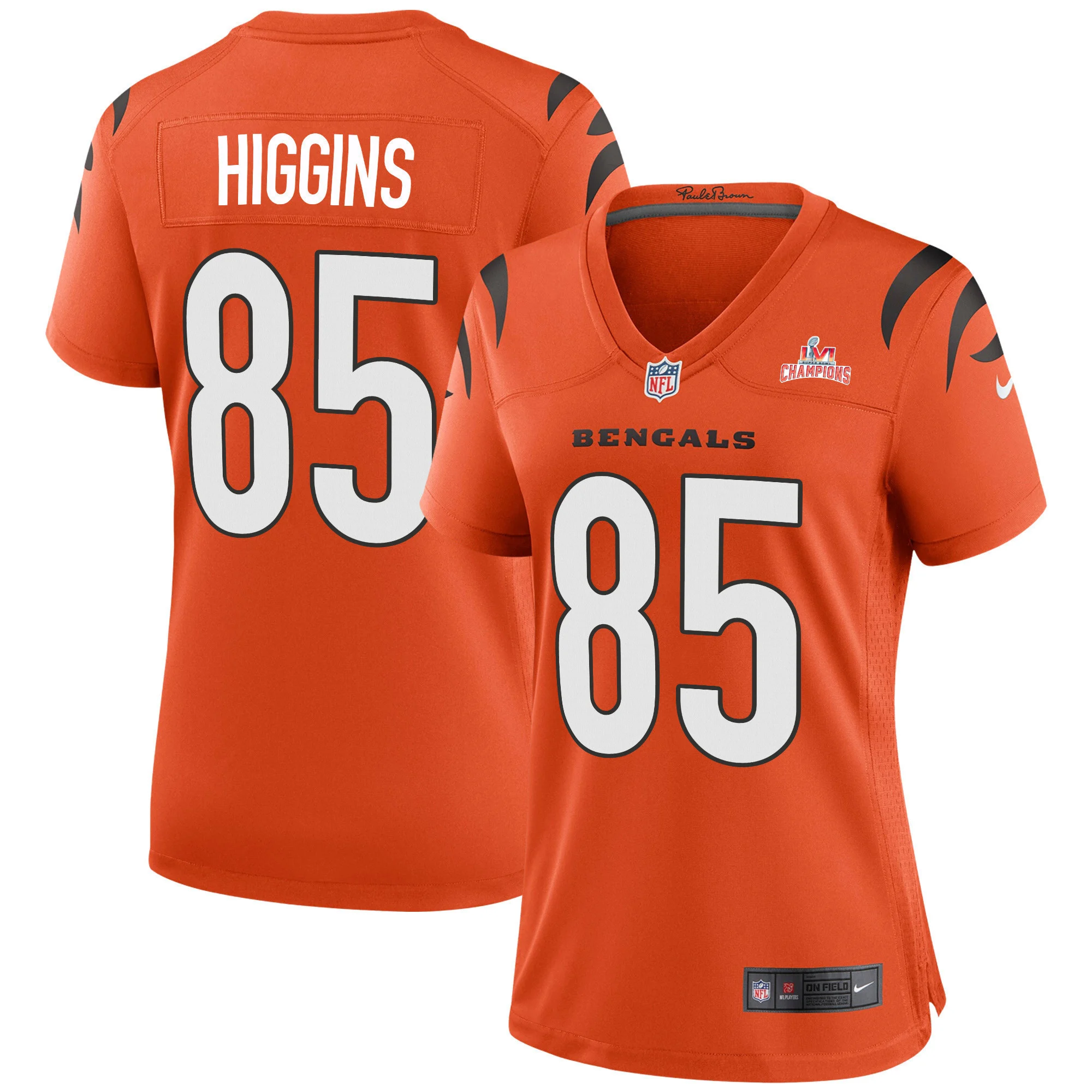 Super Bowl LVI Champions Cincinnati Bengals Tee Higgins 85 Orange Women's Jersey Jersey