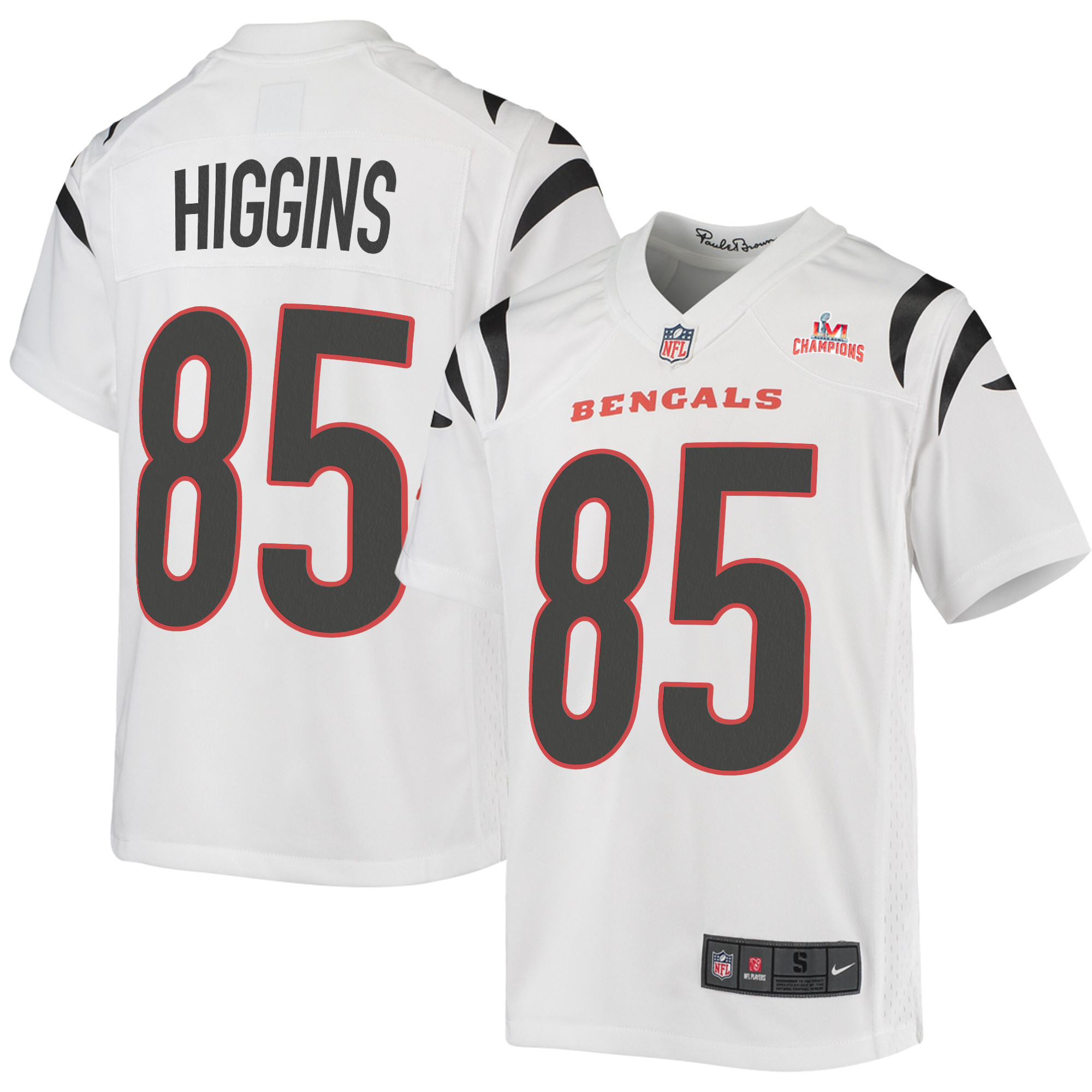 Super Bowl LVI Champions Cincinnati Bengals Tee Higgins 85 White Youth's Jersey Jersey