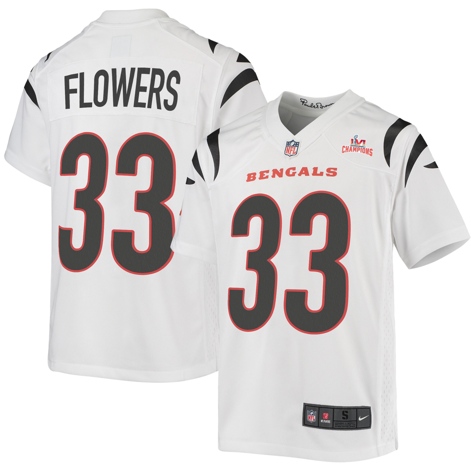 Super Bowl LVI Champions Cincinnati Bengals Tre Flowers 33 White Youth's Jersey Jersey