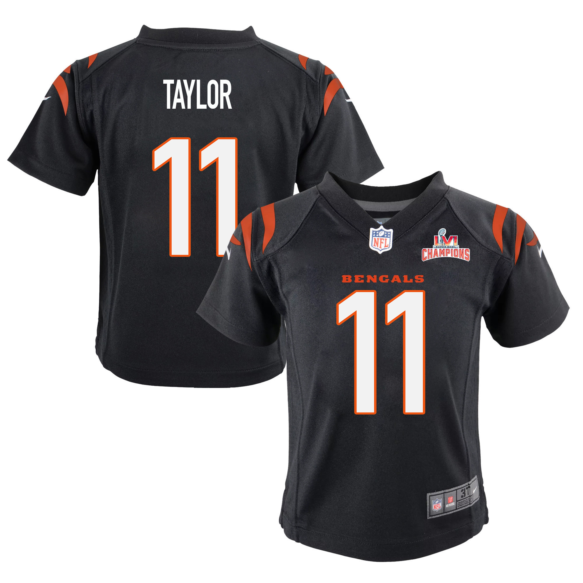 Super Bowl LVI Champions Cincinnati Bengals Trent Taylor 11 Black Youth's Jersey Jersey