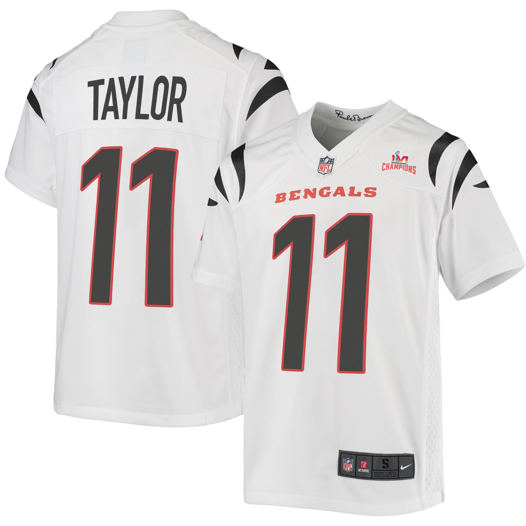 Super Bowl LVI Champions Cincinnati Bengals Trent Taylor 11 White Youth's Jersey Jersey