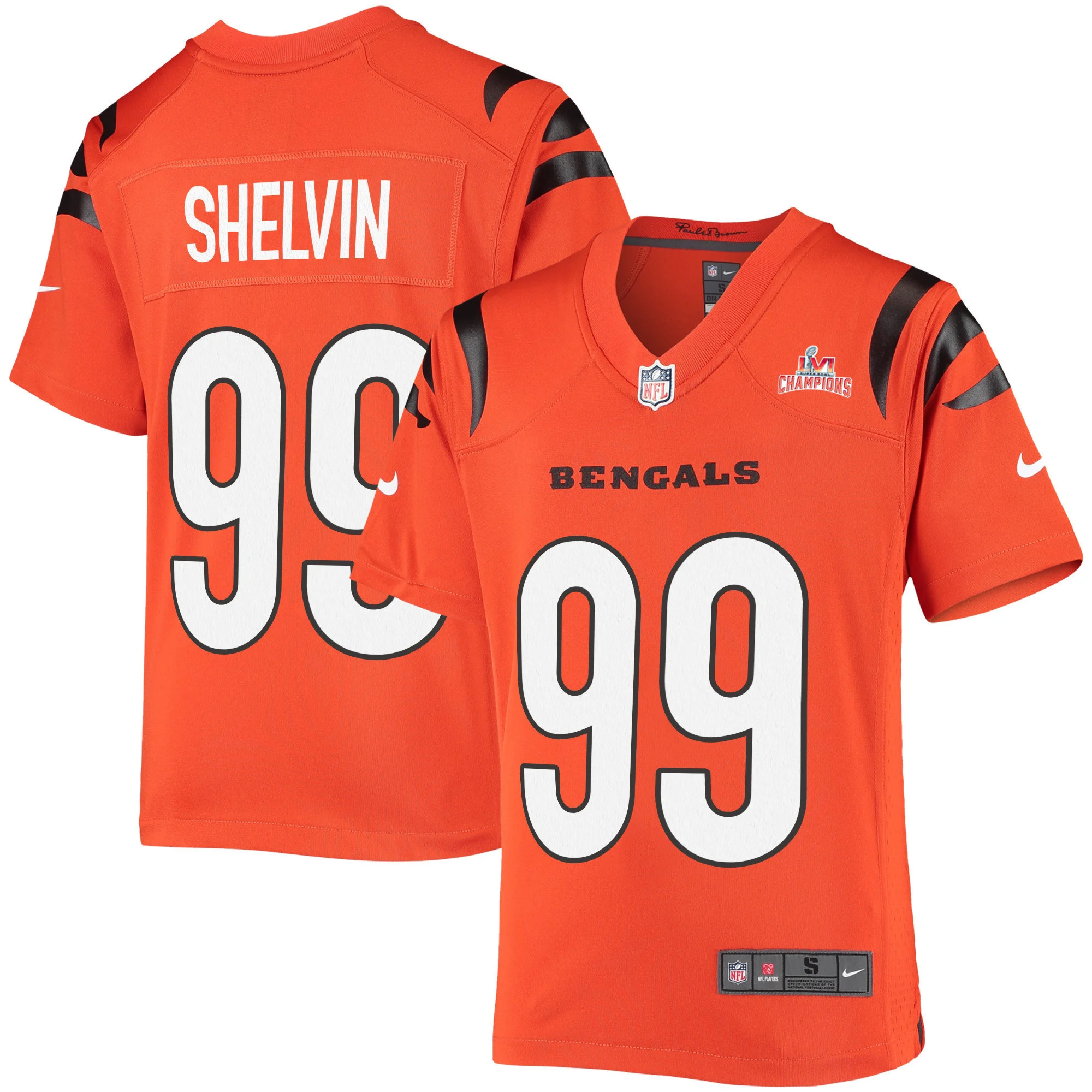 Super Bowl LVI Champions Cincinnati Bengals Tyler Shelvin 99 Orange Youth's Jersey Jersey