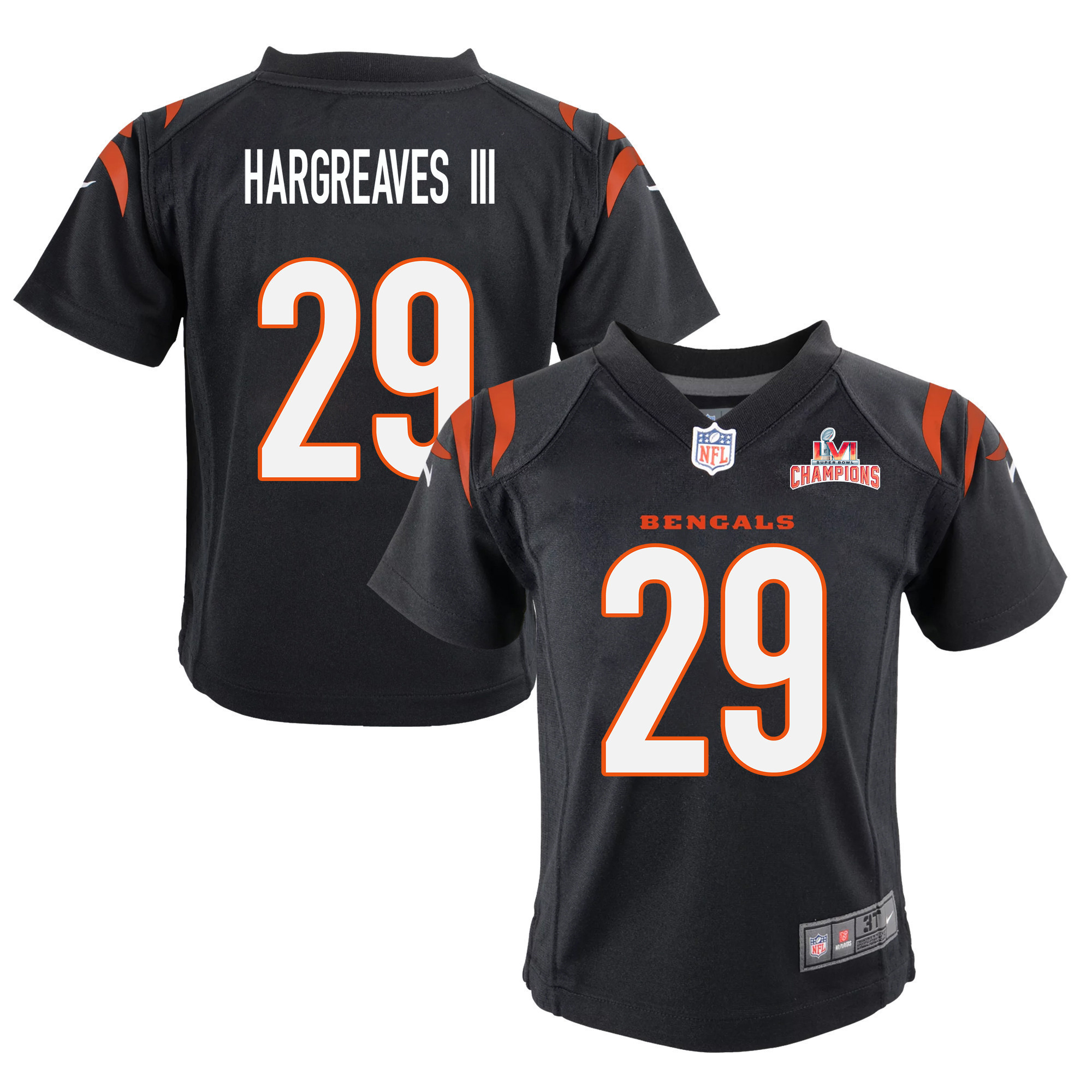 Super Bowl LVI Champions Cincinnati Bengals Vernon Hargreaves III 29 Black Youth's Jersey Jersey