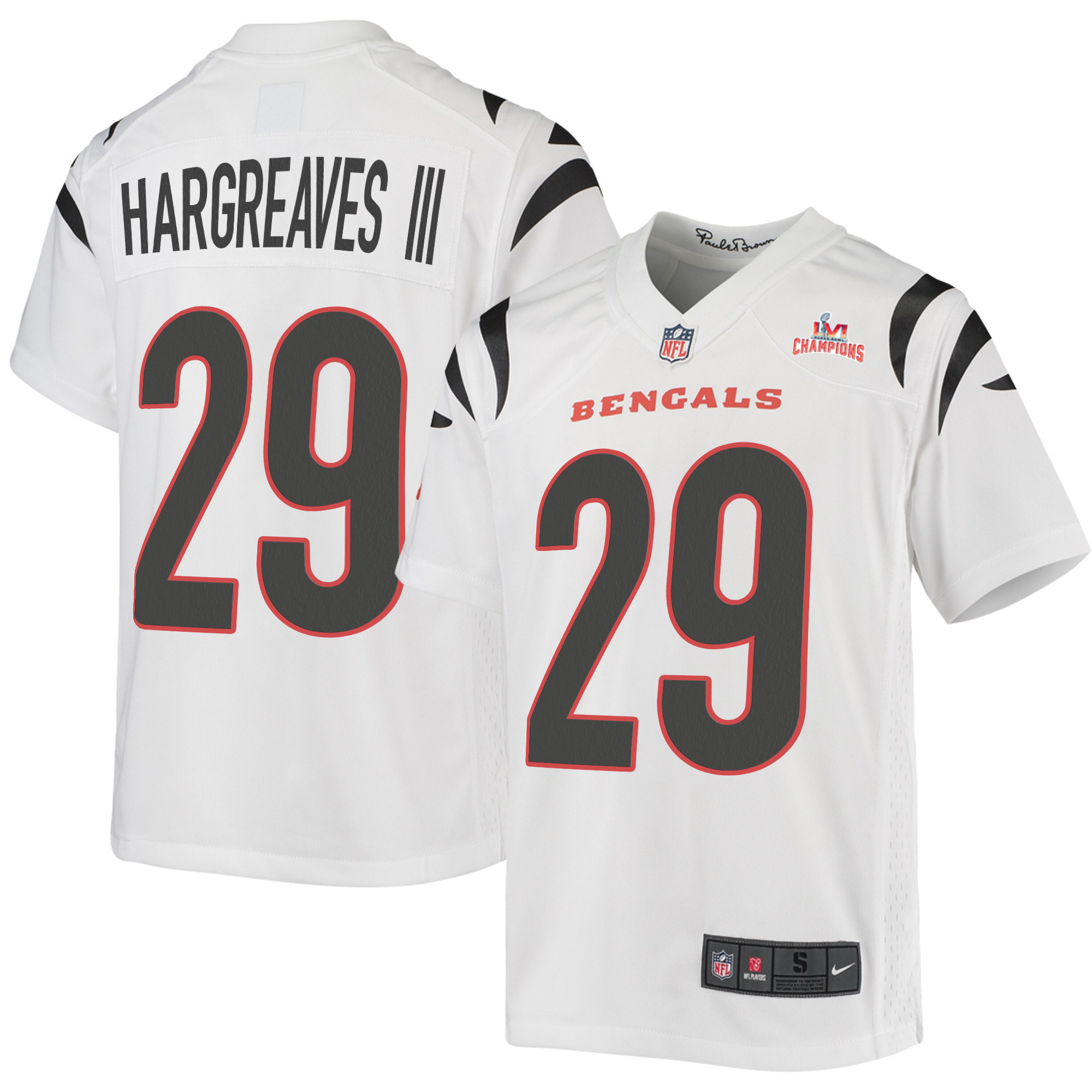 Super Bowl LVI Champions Cincinnati Bengals Vernon Hargreaves III 29 White Youth's Jersey Jersey