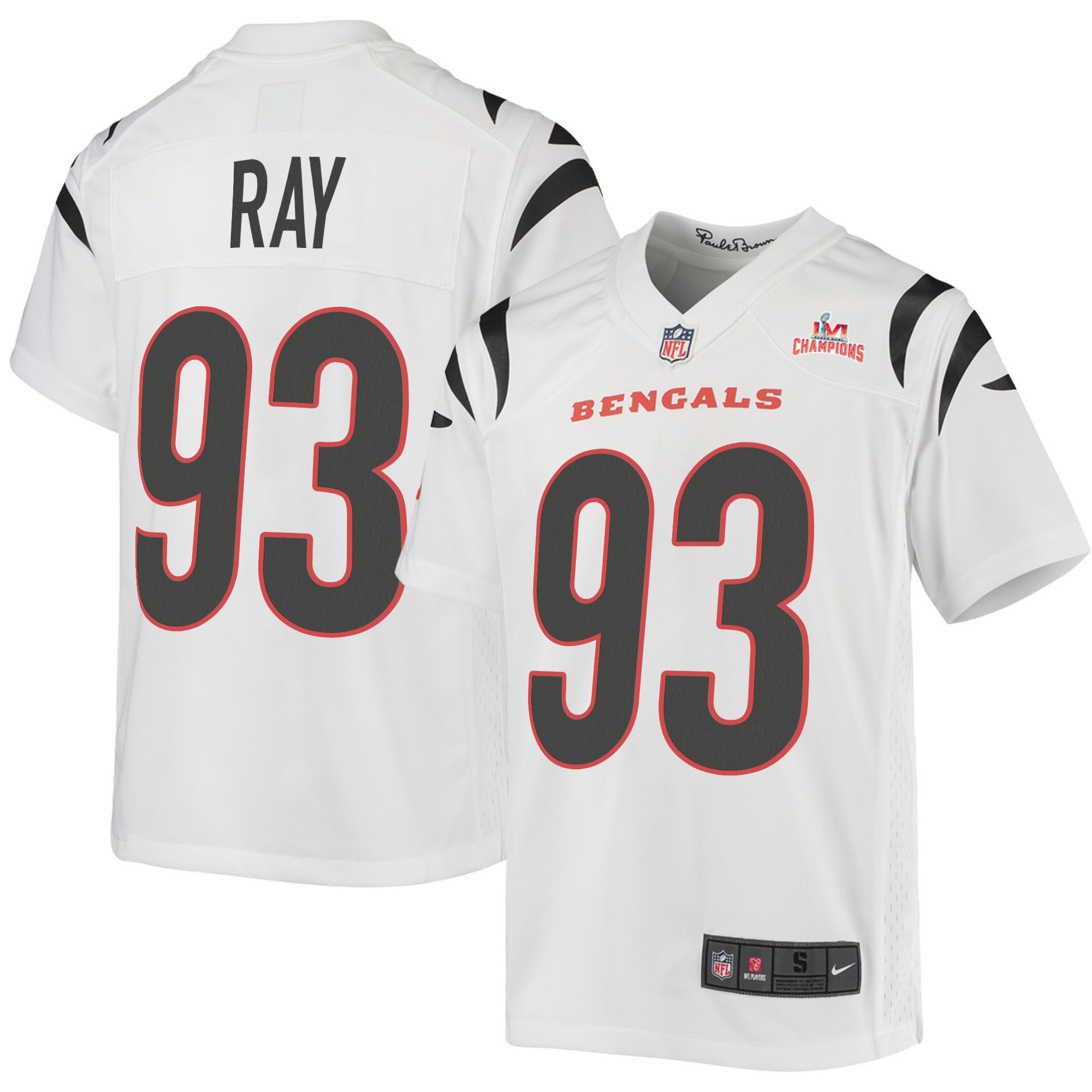 Super Bowl LVI Champions Cincinnati Bengals Wyatt Ray 93 White Youth's Jersey Jersey