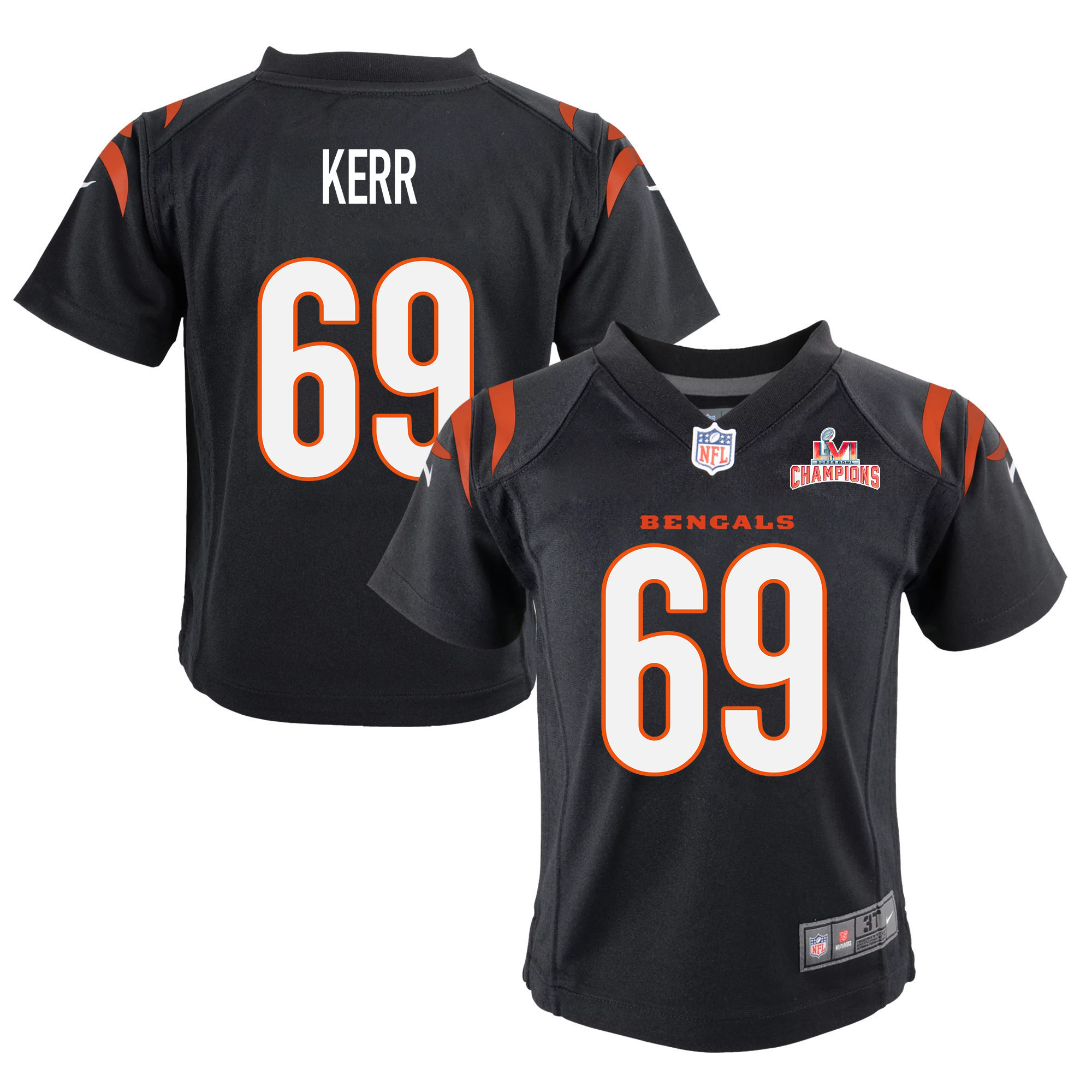 Super Bowl LVI Champions Cincinnati Bengals Zach Kerr 69 Black Youth's Jersey Jersey