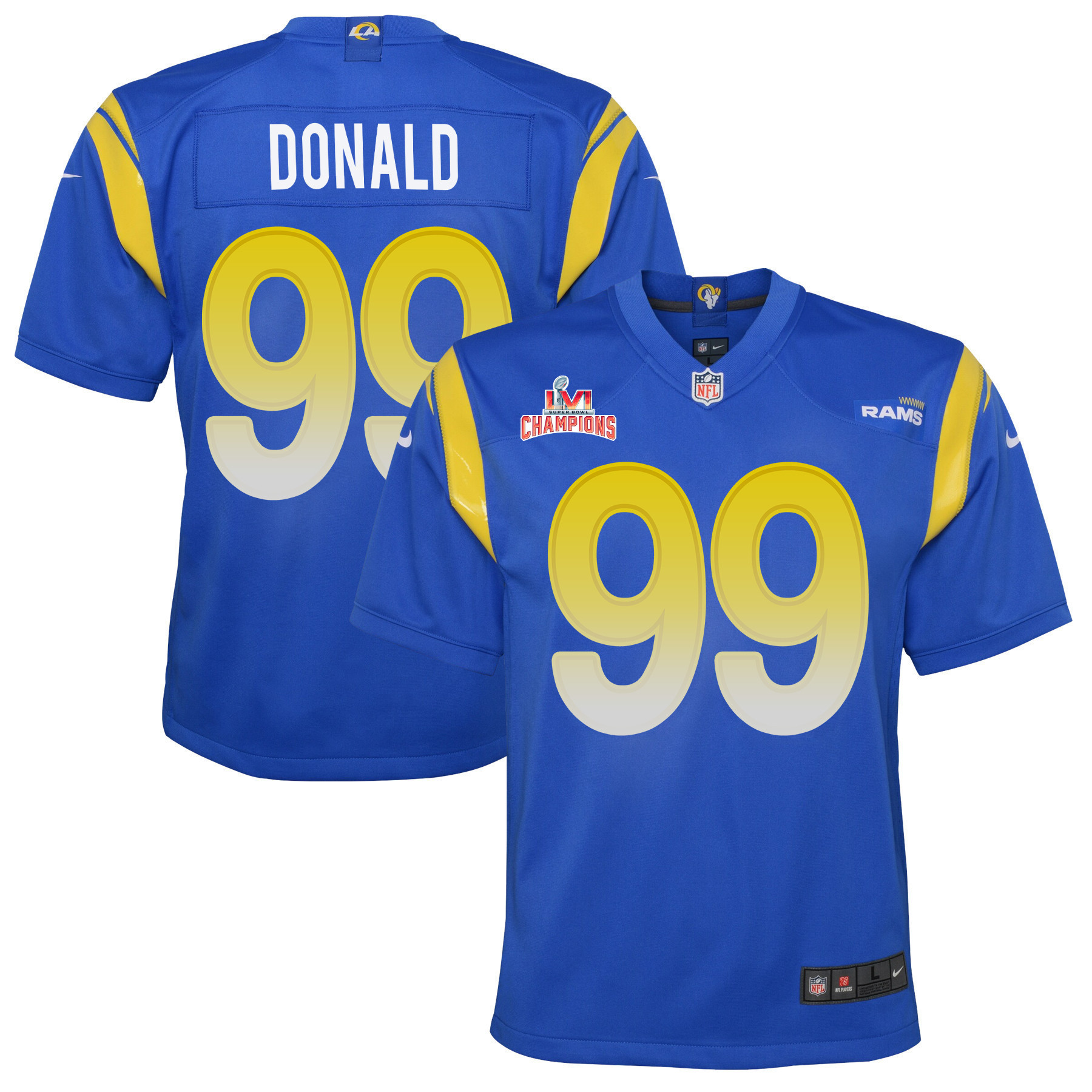 Super Bowl LVI Champions Los Angeles Rams Aaron Donald 99 Royal Youth's Jersey Jersey