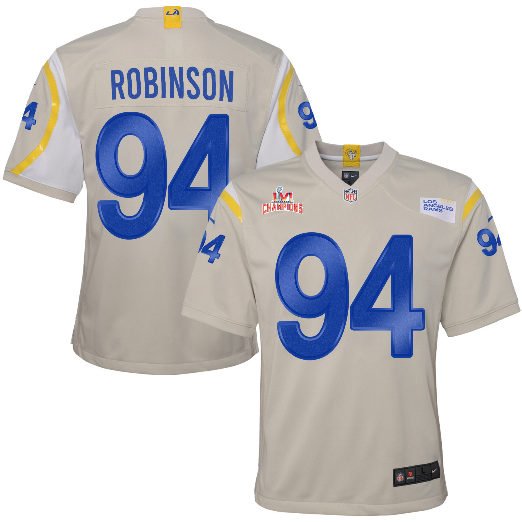 Super Bowl LVI Champions Los Angeles Rams A'Shawn Robinson 94 Bone Youth's Jersey Jersey