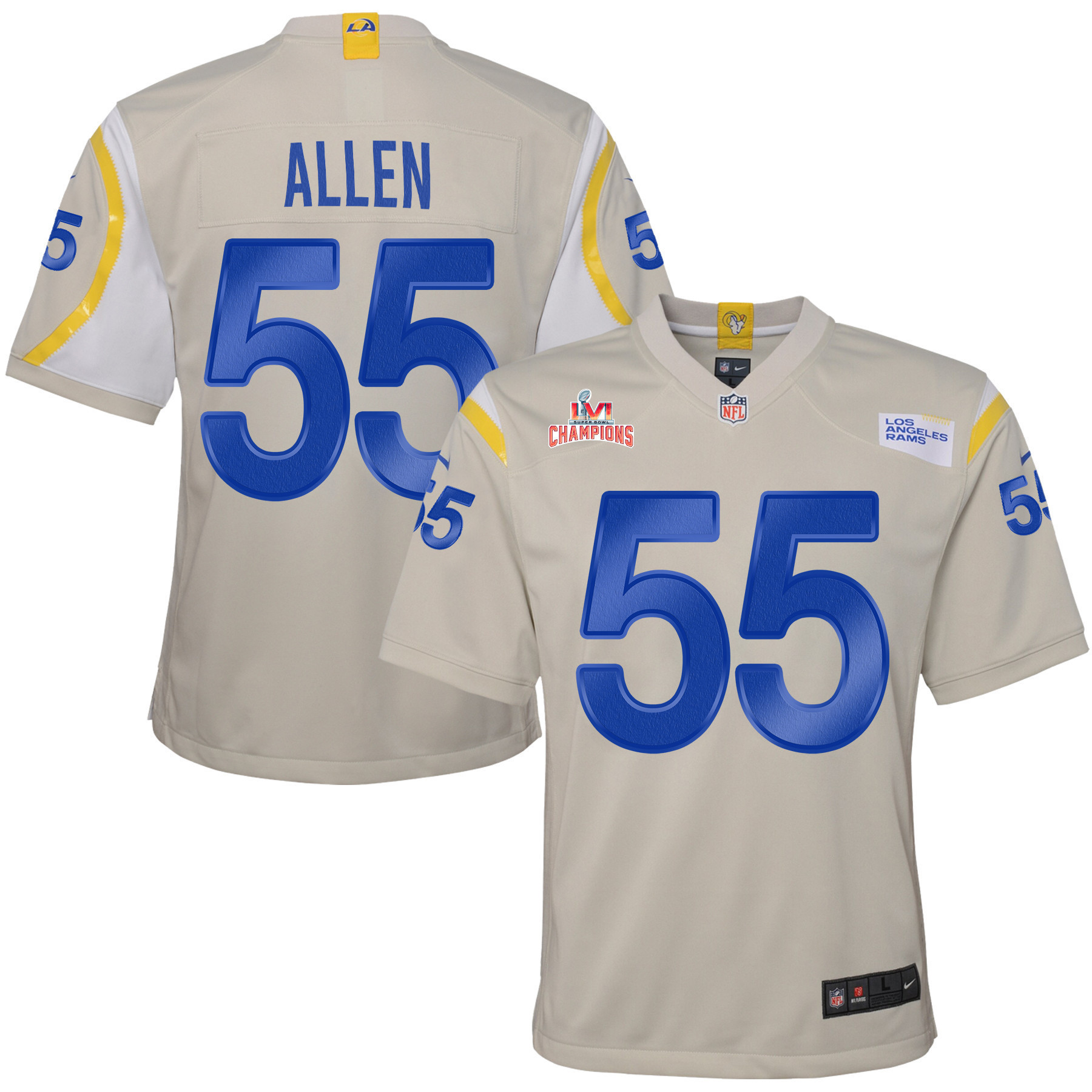 Super Bowl LVI Champions Los Angeles Rams Brian Allen 55 Bone Youth's Jersey Jersey