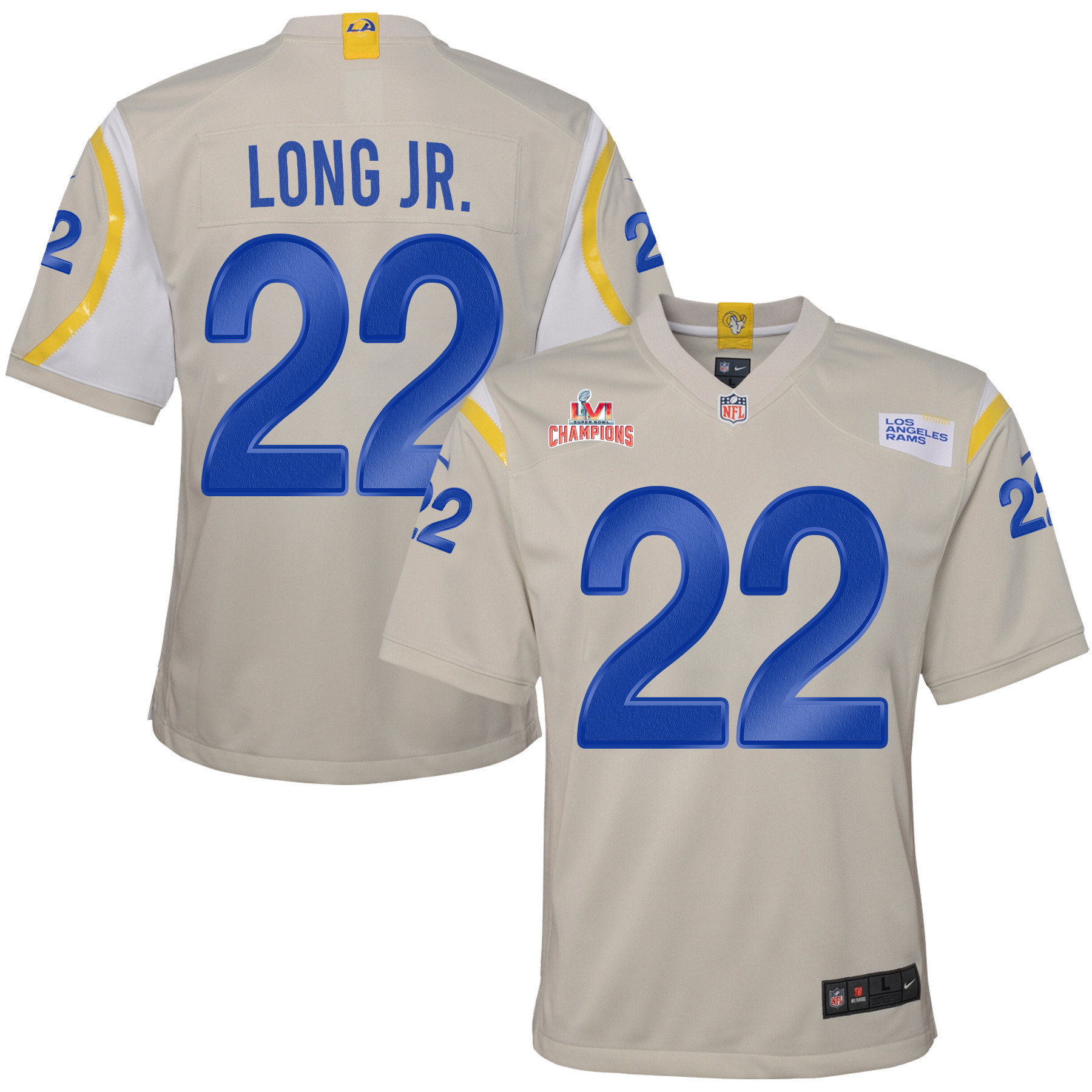 Super Bowl LVI Champions Los Angeles Rams David Long Jr. 22 Bone Youth's Jersey Jersey