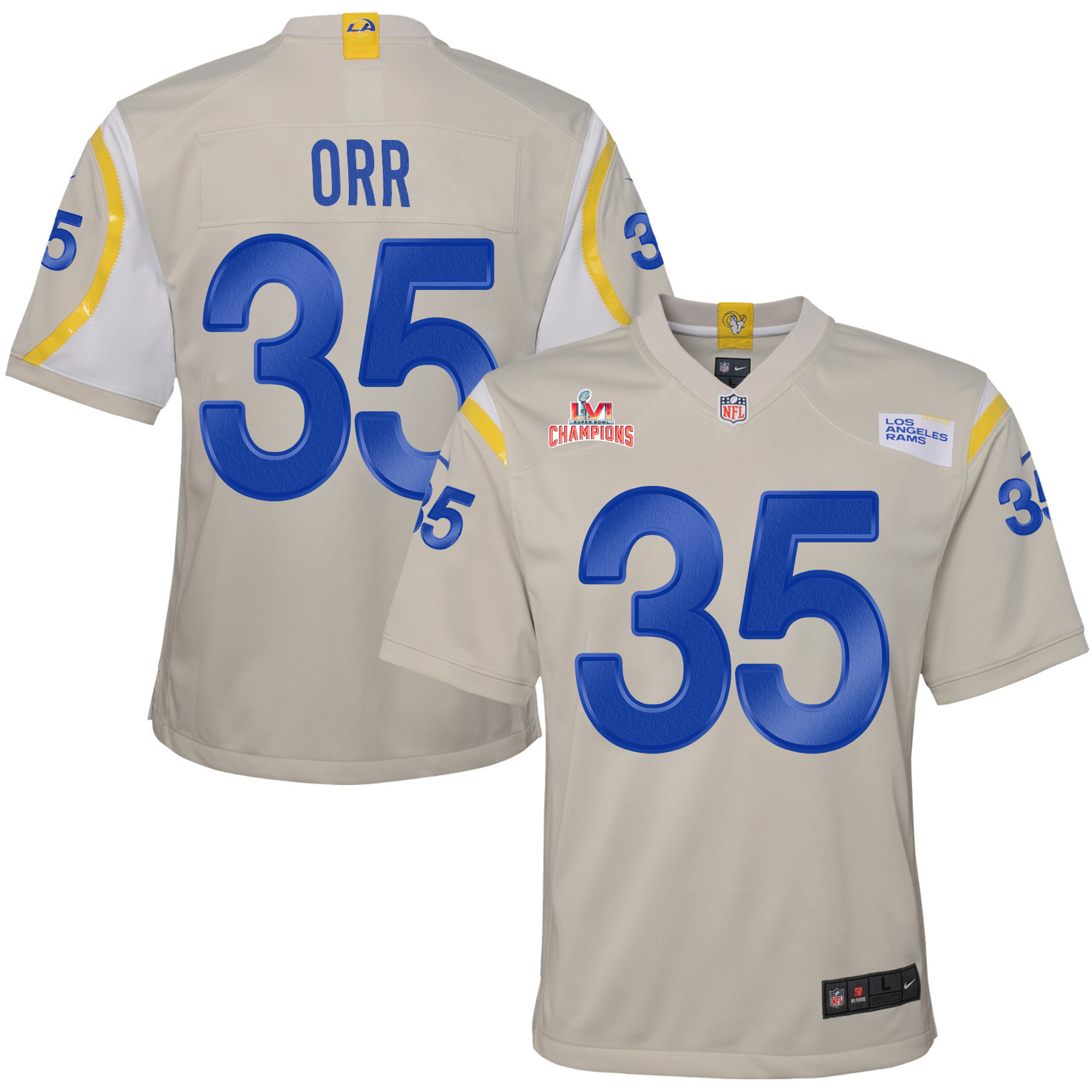 Super Bowl LVI Champions Los Angeles Rams Kareem Orr 35 Bone Youth's Jersey Jersey