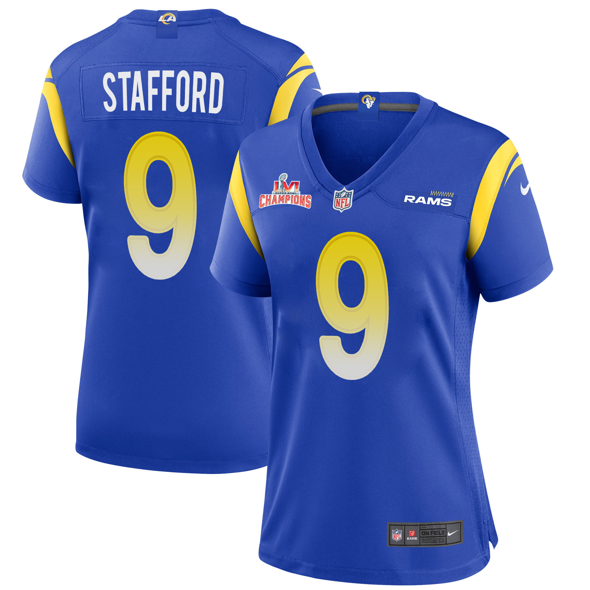 Super Bowl LVI Champions Los Angeles Rams Matthew Stafford 9 Royal Women's Jersey Jersey