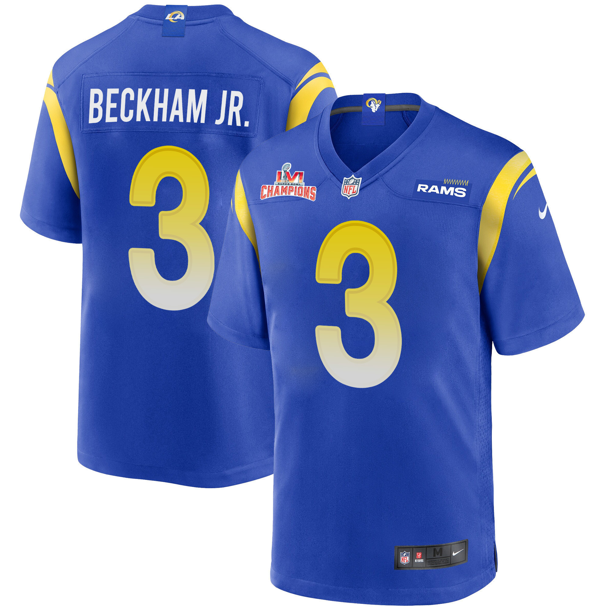 Super Bowl LVI Champions Los Angeles Rams Odell Beckham Jr. 3 Royal Men's Jersey Jersey