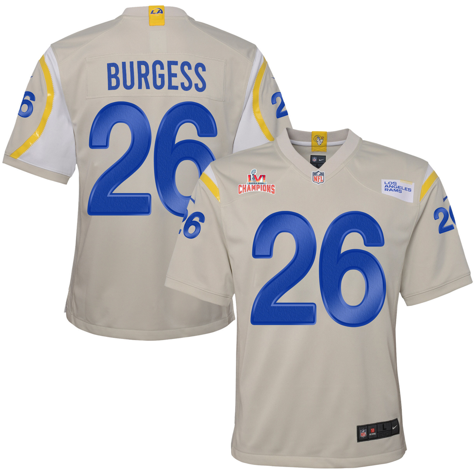 Super Bowl LVI Champions Los Angeles Rams Terrell Burgess 26 Bone Youth's Jersey Jersey