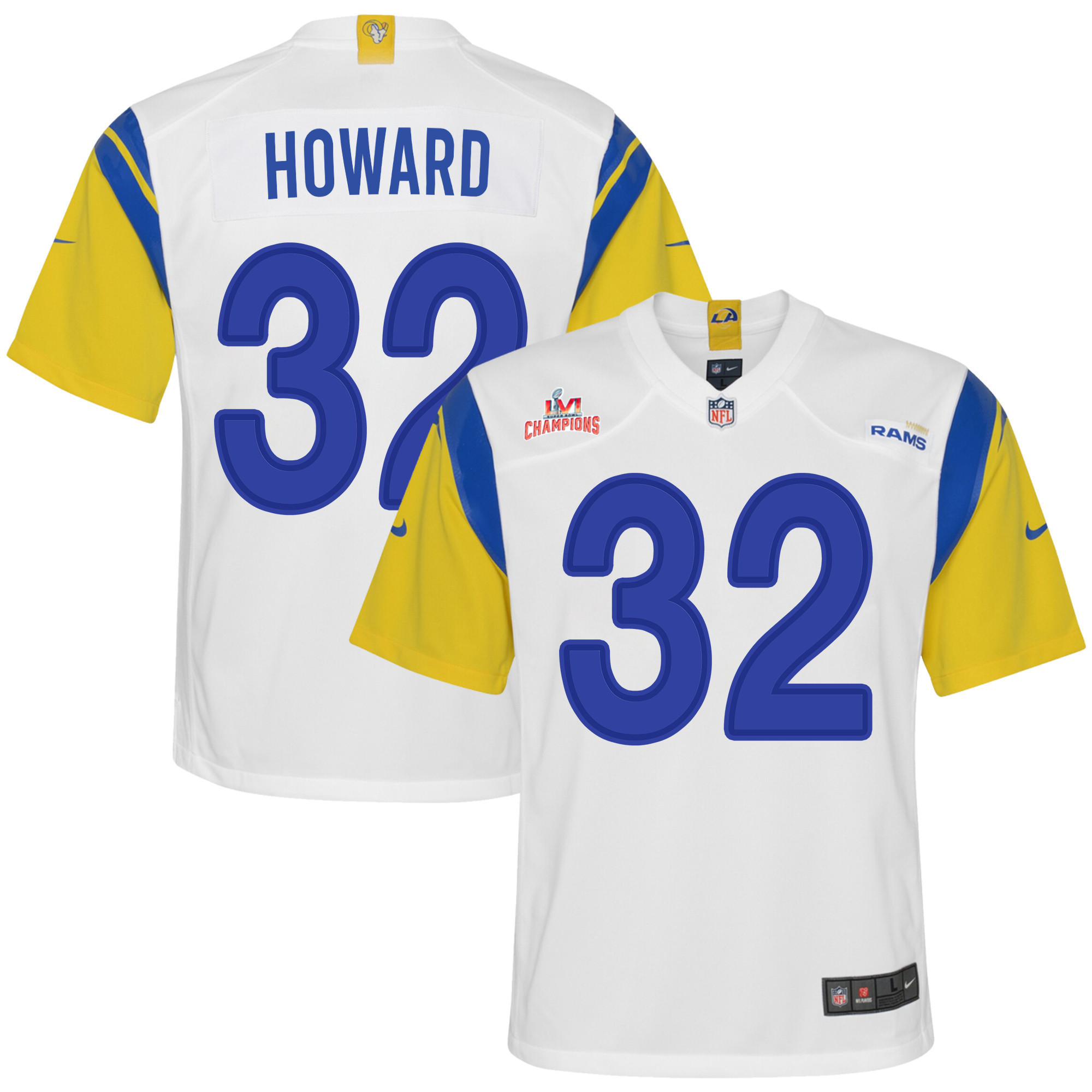 Super Bowl LVI Champions Los Angeles Rams Travin Howard 32 White Youth's Jersey Jersey