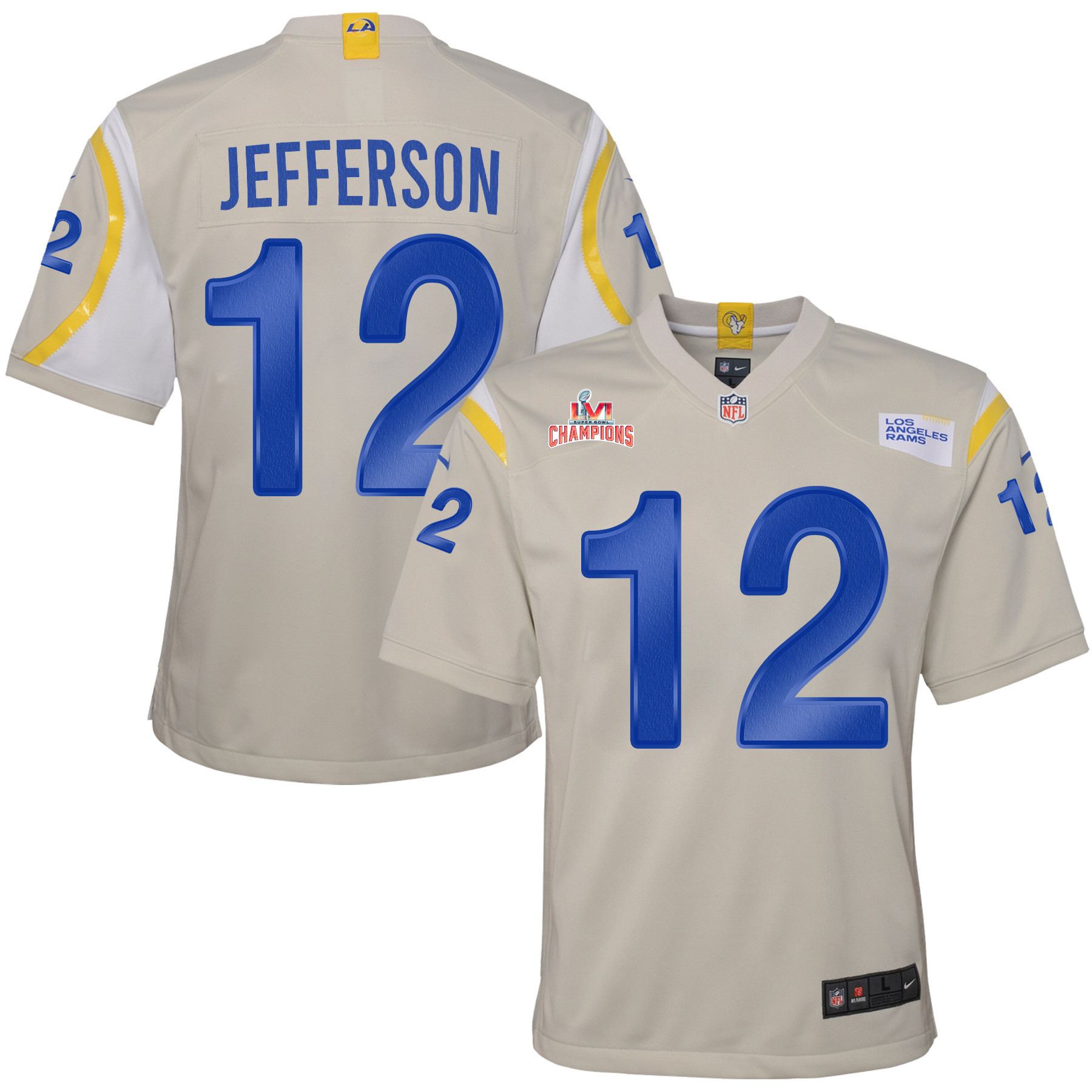 Super Bowl LVI Champions Los Angeles Rams Van Jefferson 12 Bone Youth's Jersey Jersey