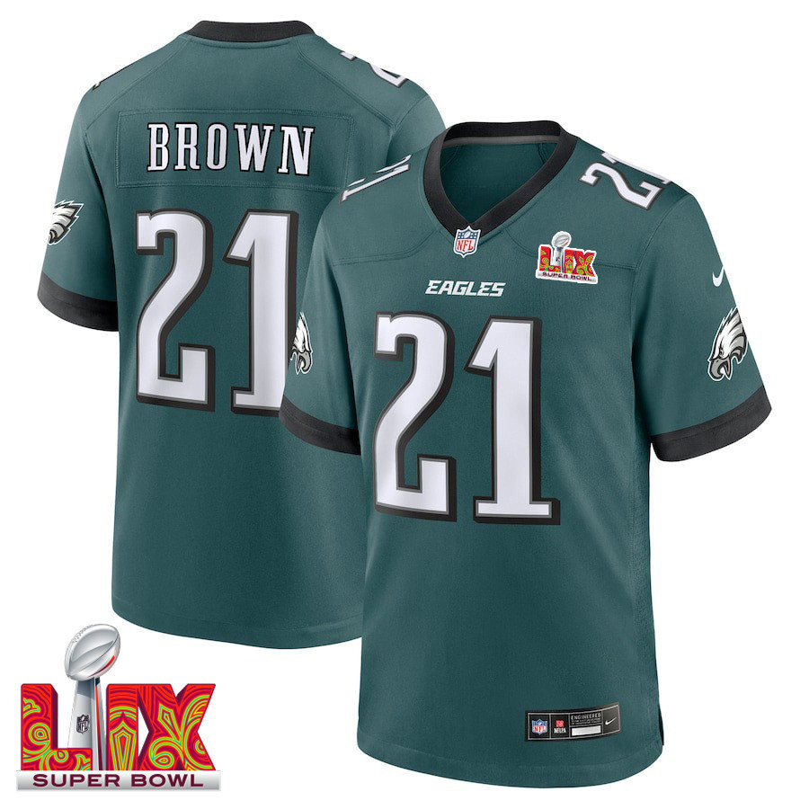 Sydney Brown #21 Philadelphia Eagles Super Bowl LIX Jersey - Men's - Midnight Green