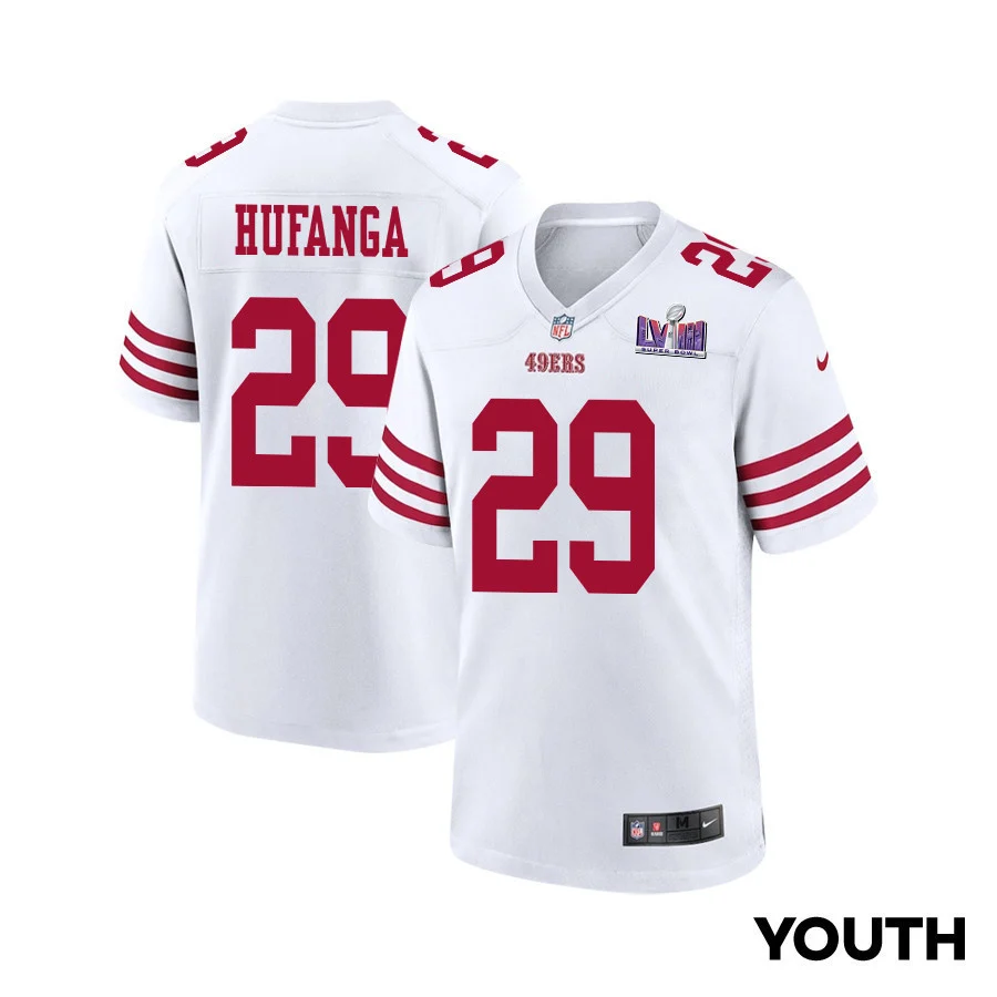 Talanoa Hufanga 29 San Francisco 49ers Super Bowl LVIII Patch Game YOUTH Jersey - White