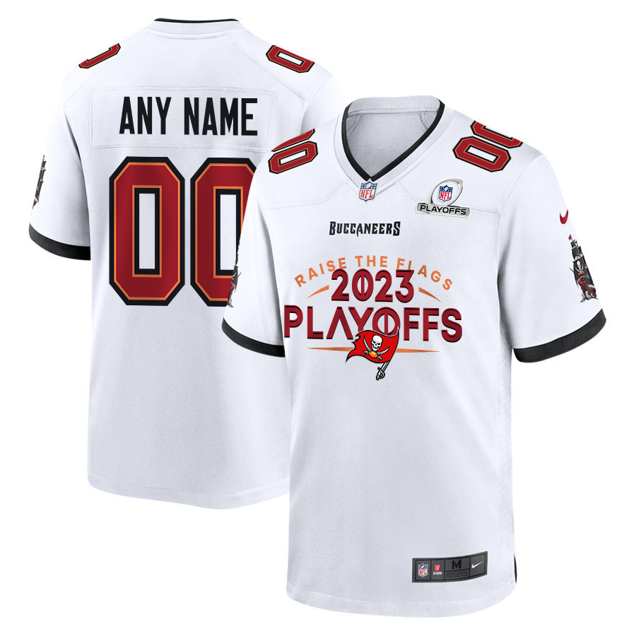 Tampa Bay Buccaneers Raise The Flags 2023 Playoffs Game Men Custom Jersey - White