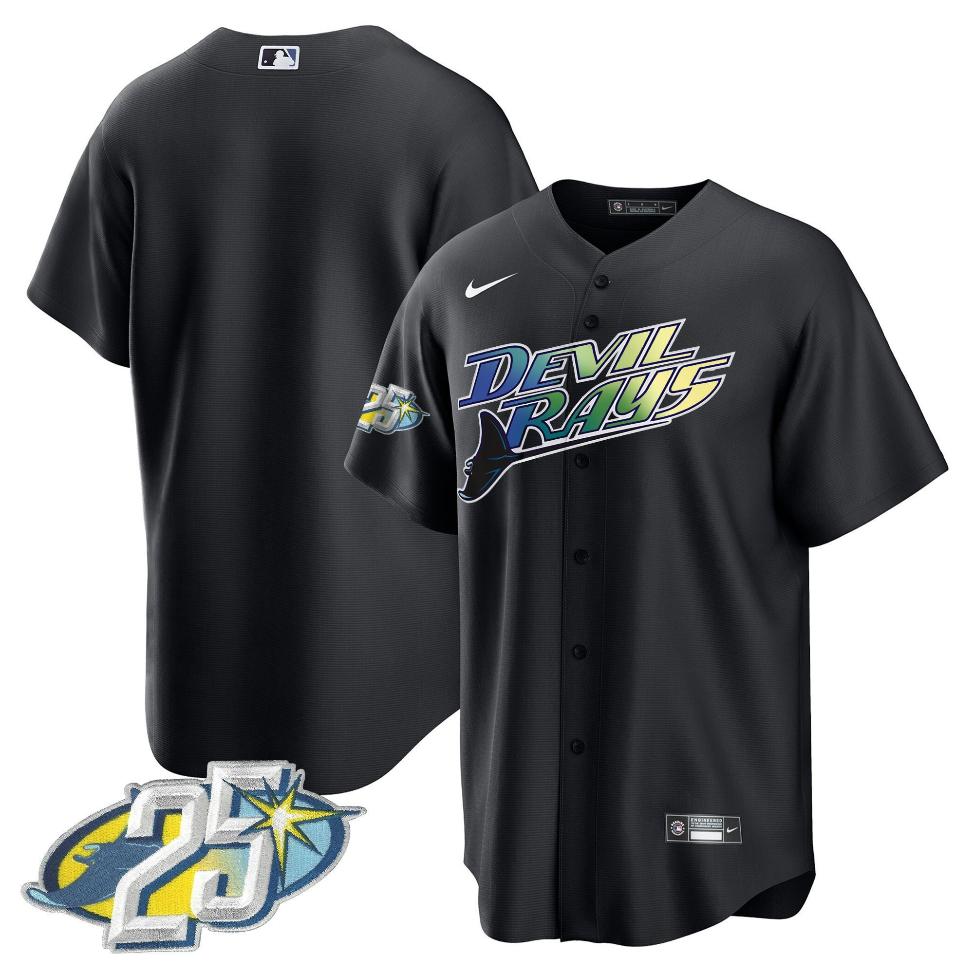Tampa Bay Rays 25th Anniversary Patch Men Jersey - Black