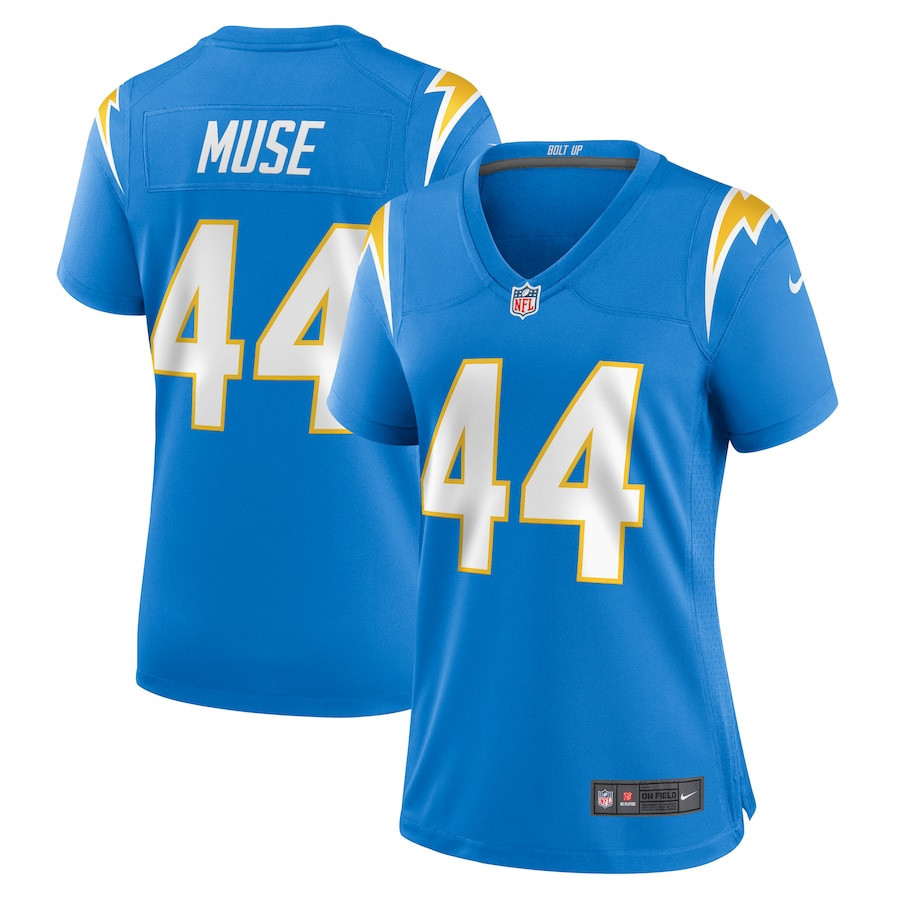 Tanner Muse 44 Los Angeles Chargers Women Team Game Jersey - Powder Blue