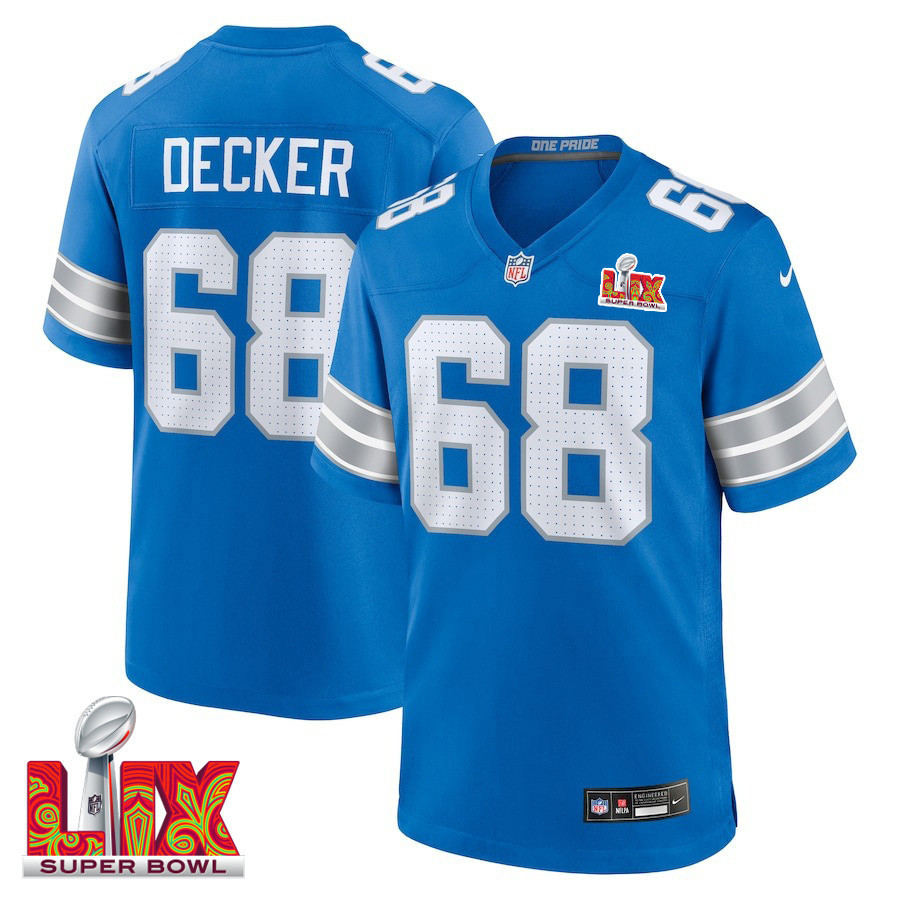 Taylor Decker #68 Detroit Lions Super Bowl LIX Jersey - Men's - Blue