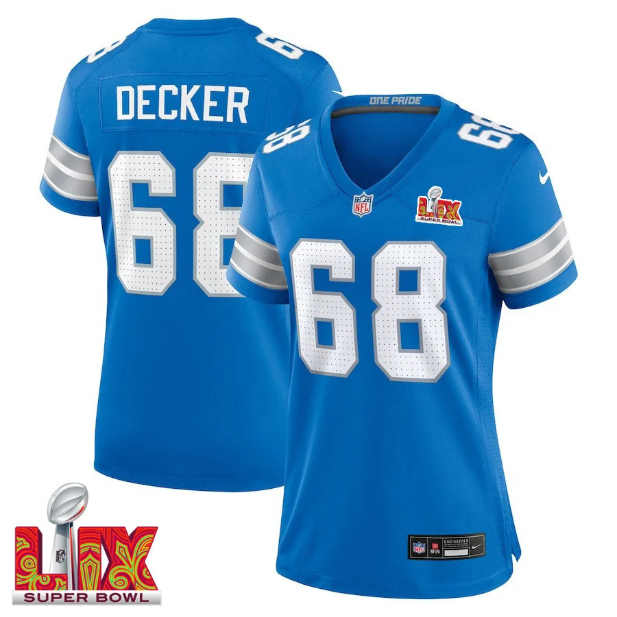 Taylor Decker #68 Detroit Lions Super Bowl LIX Women's Jersey - Blue