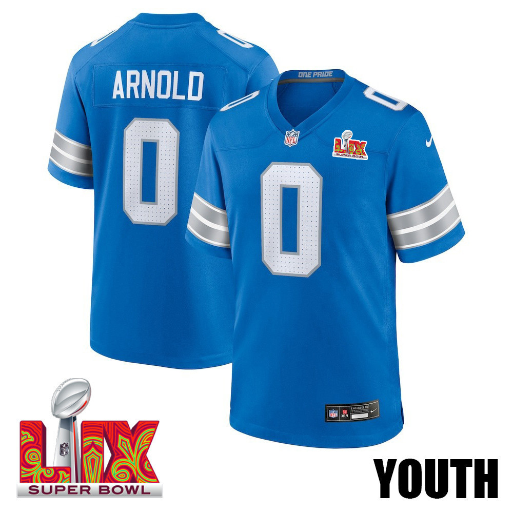 Terrion Arnold #0 Detroit Lions Super Bowl LIX YOUTH Jersey - Blue