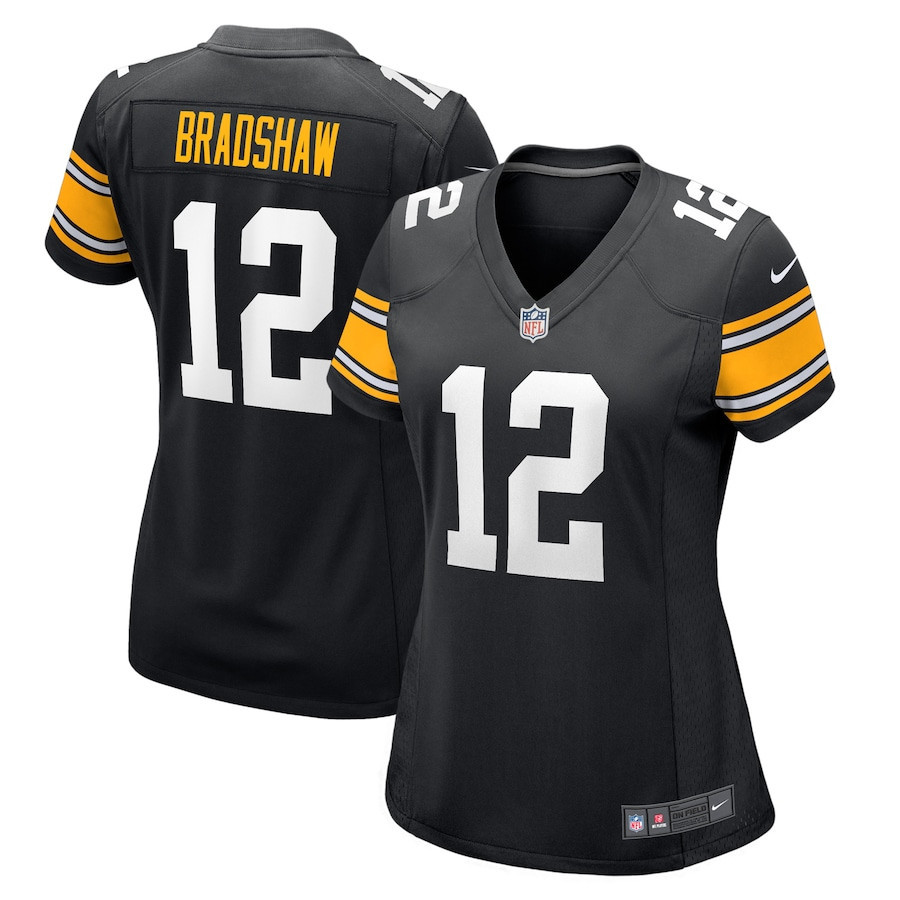 Terry Bradshaw 12 Pittsburgh Steelers Women Retired Jersey - Black