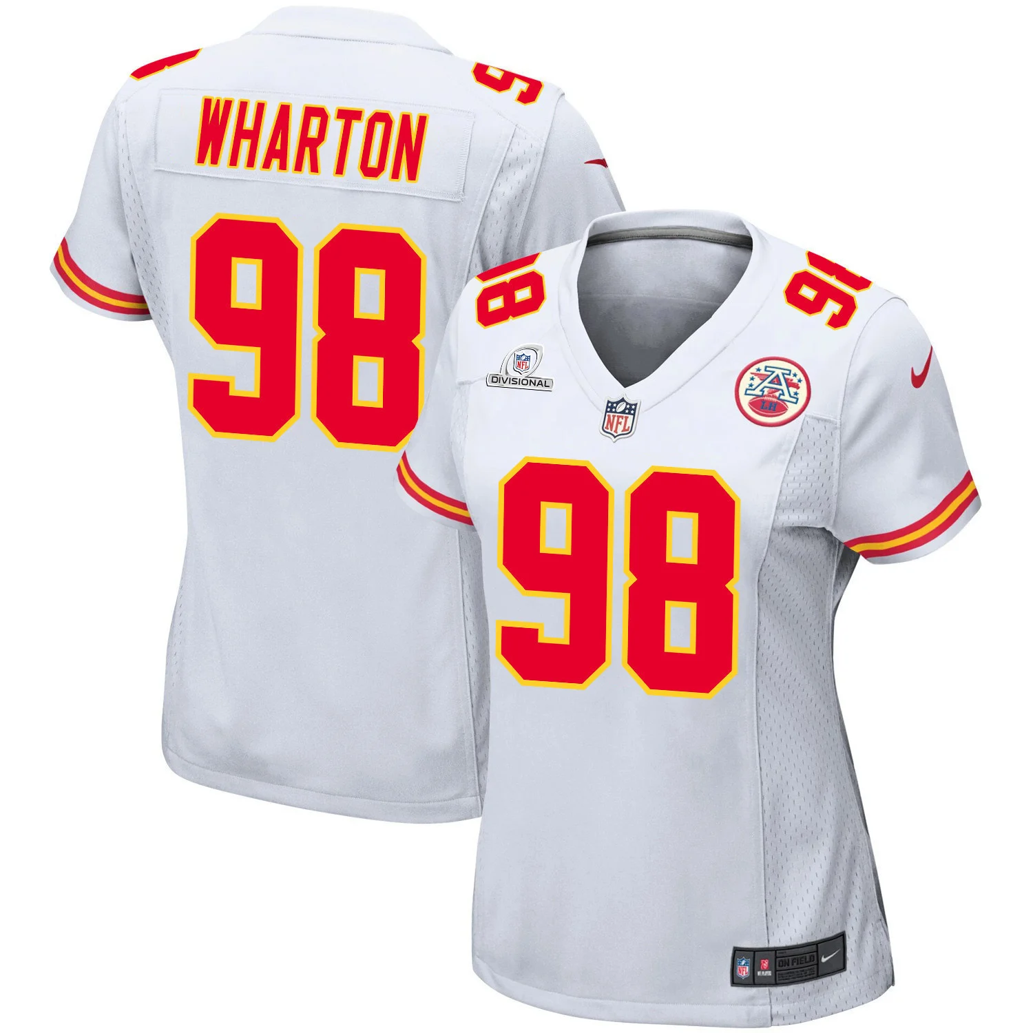 Tershawn Wharton 98 Kansas City Chiefs Super Bowl LVIII Patch Game Women Jersey - White