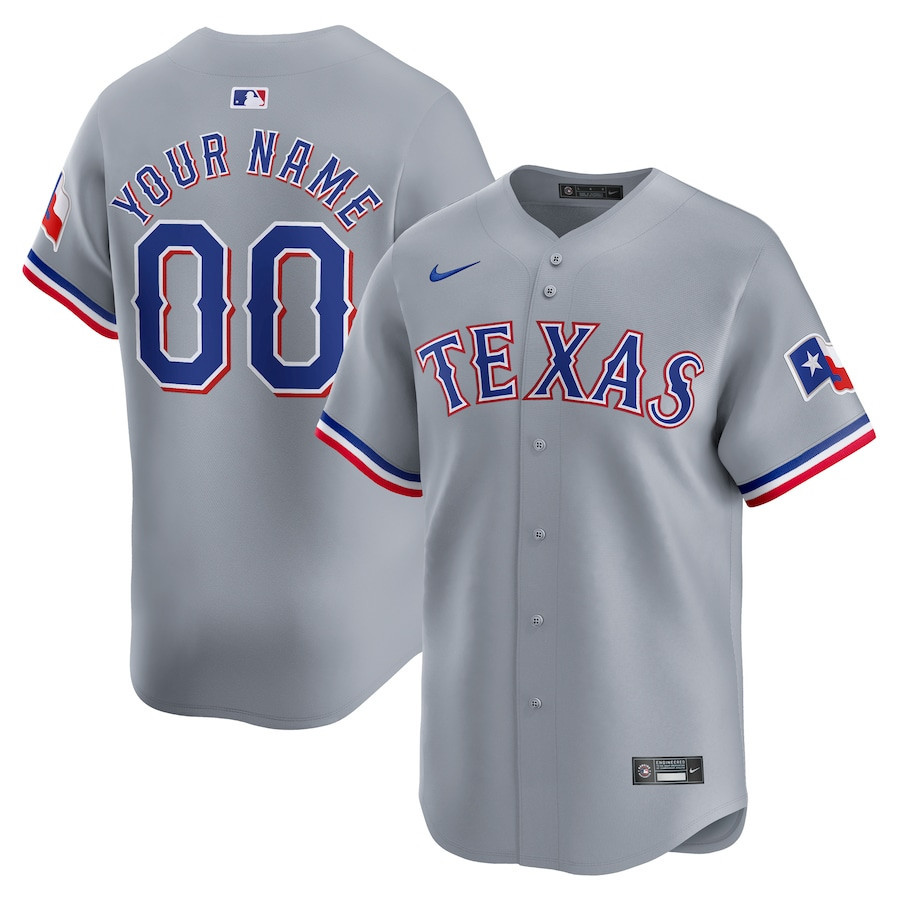 Texas Rangers Away Limited Custom Men Jersey - Gray