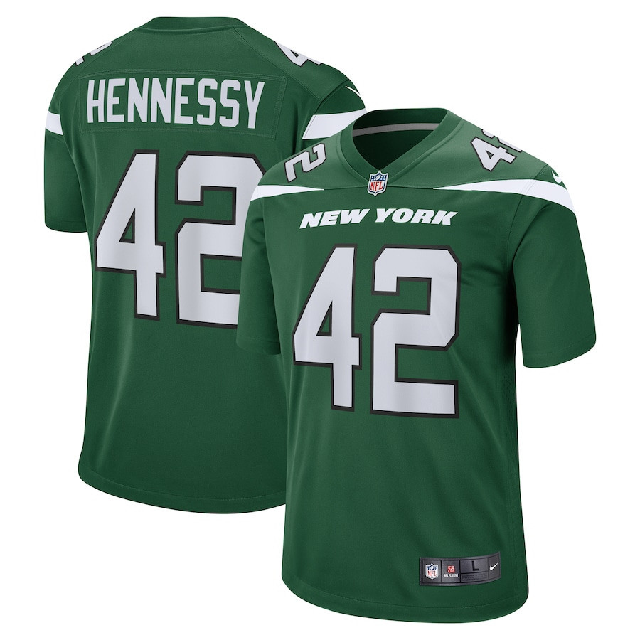 Thomas Hennessy 42 New York Jets Men Game Jersey - Gotham Green