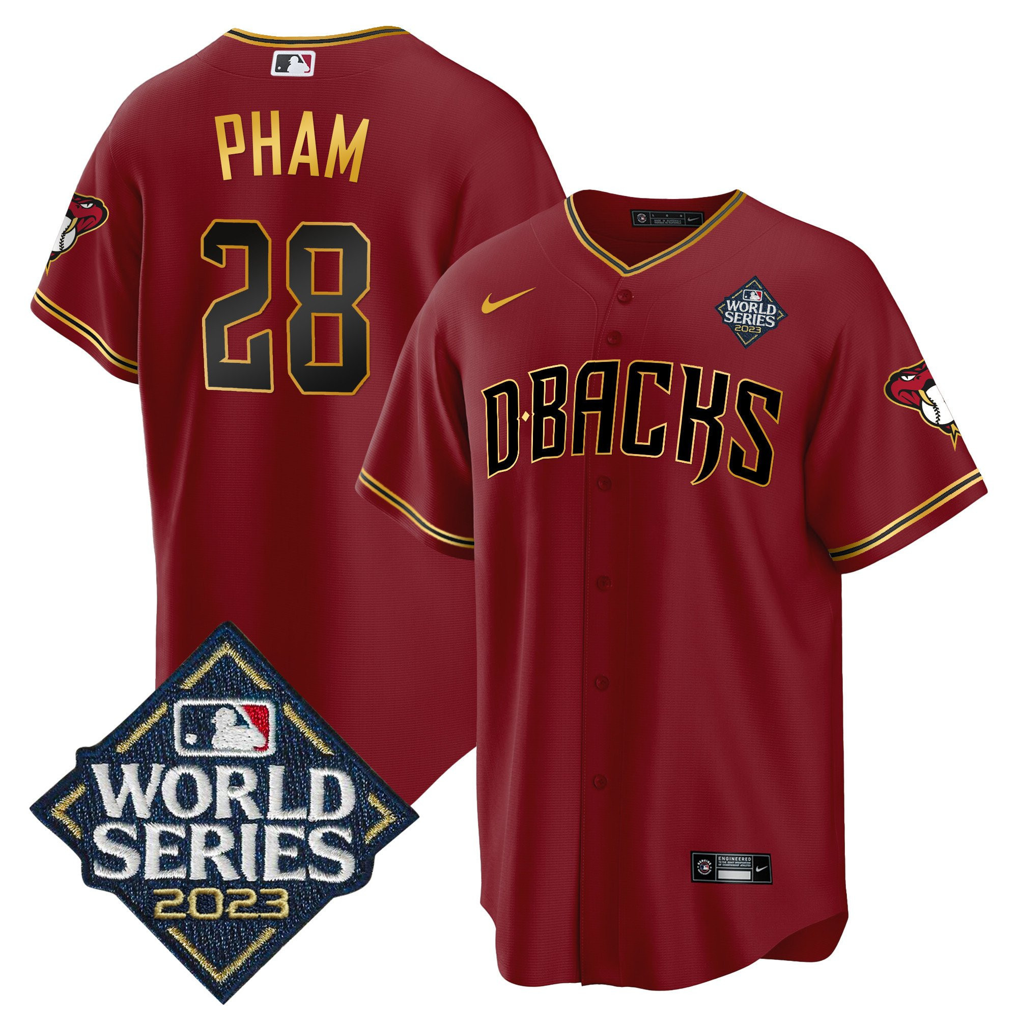 Tommy Pham 28 Arizona Diamondbacks 2023 World Series Men Jersey - Crimson Gold