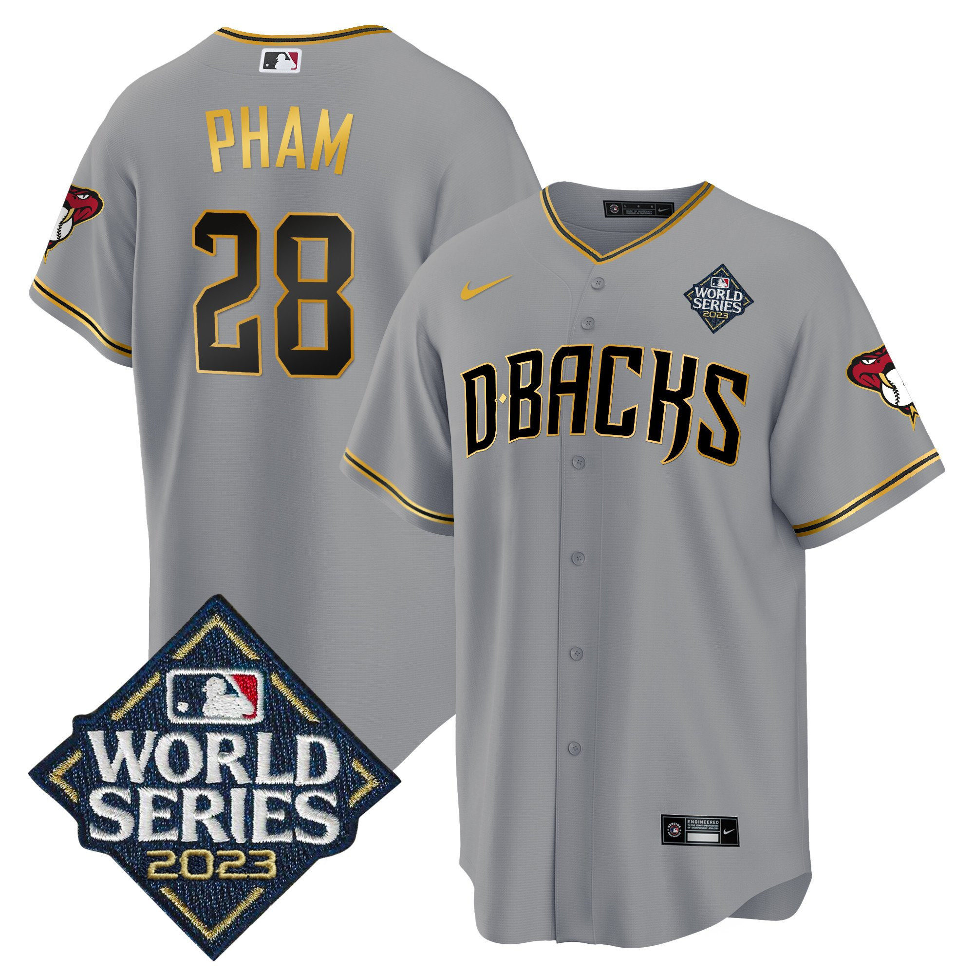 Tommy Pham 28 Arizona Diamondbacks 2023 World Series Men Jersey - Gray Gold