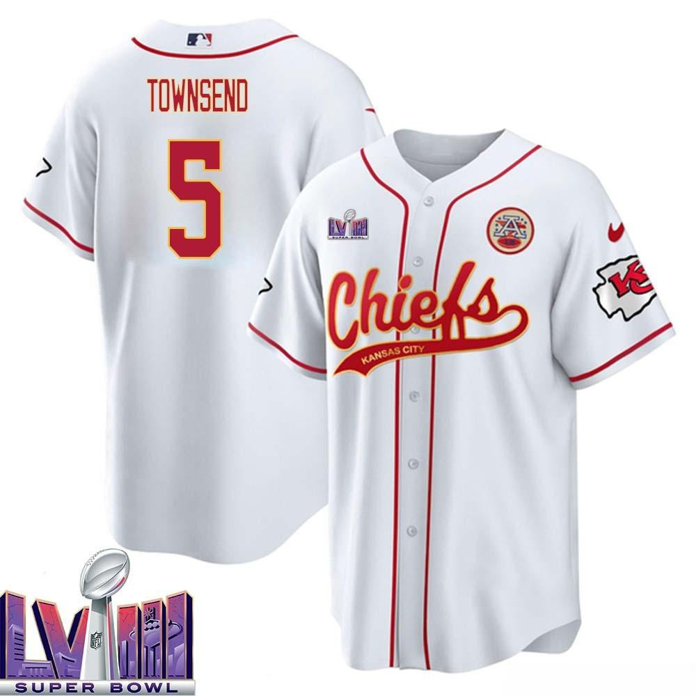 Tommy Townsend 5 Kansas City Chiefs Super Bowl LVIII Baseball Men Jersey - White