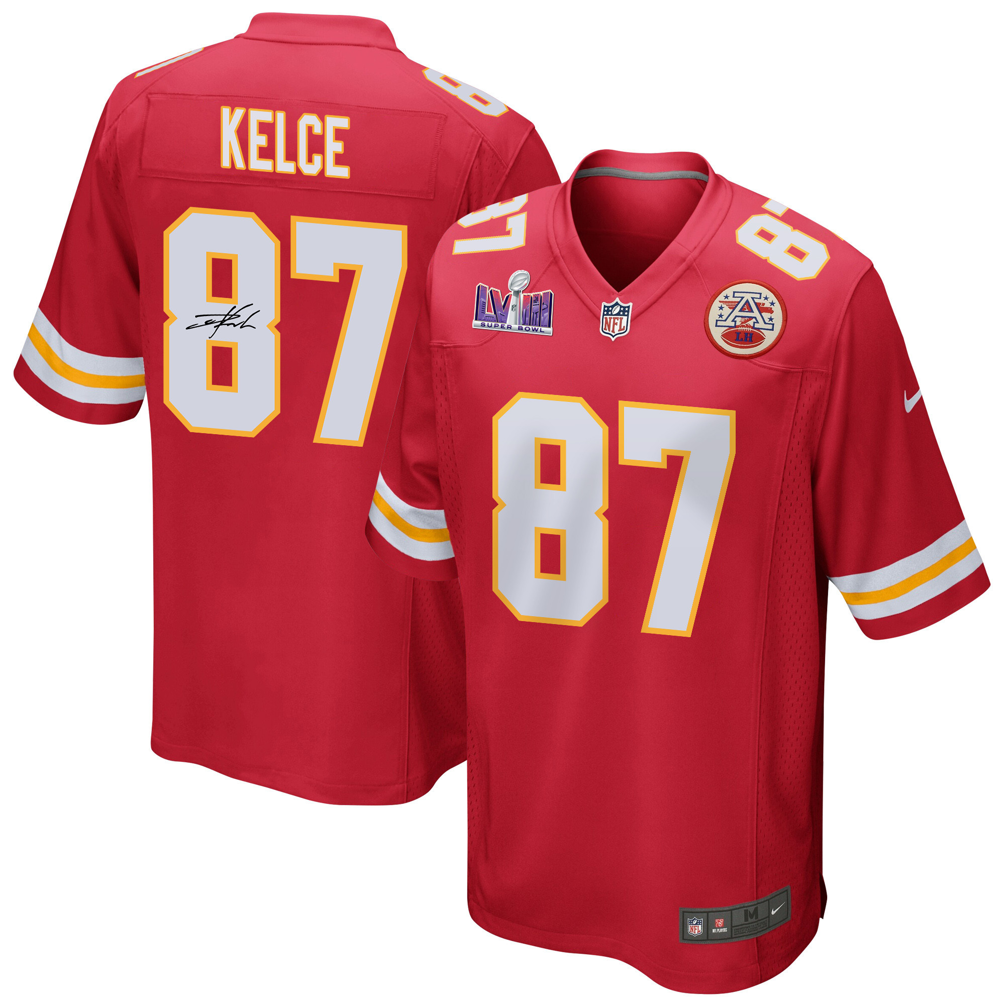 Travis Kelce 87 Signed Kansas City Chiefs Super Bowl LVIII Game Men Jersey - Red